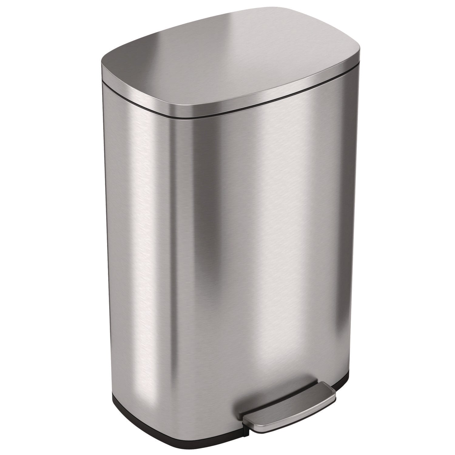 Step Pedal Trash Can, 13 gal, Plastic/Stainless Steel, Silver