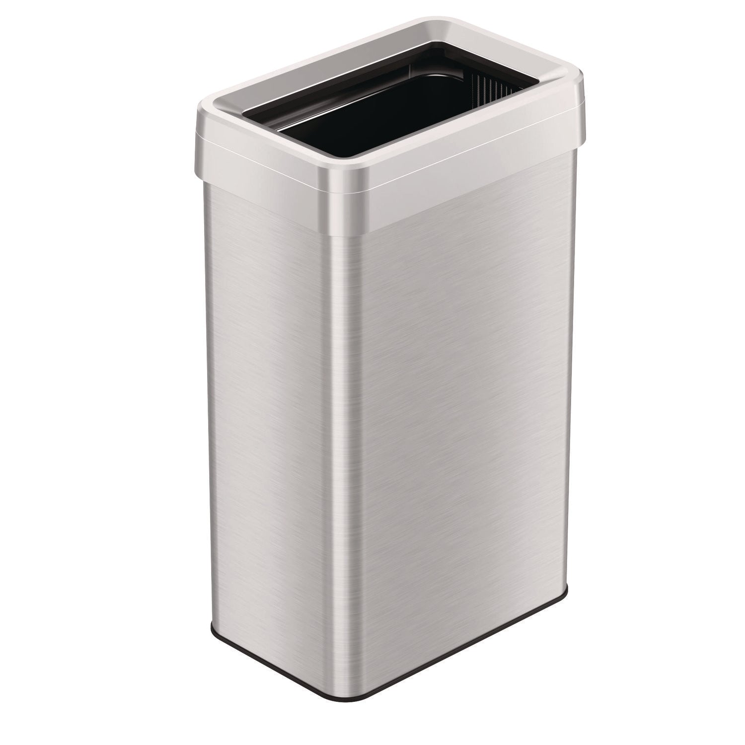 Open Top Trash Can, Rectangular, 18 gal, Plastic/Stainless Steel, Silver