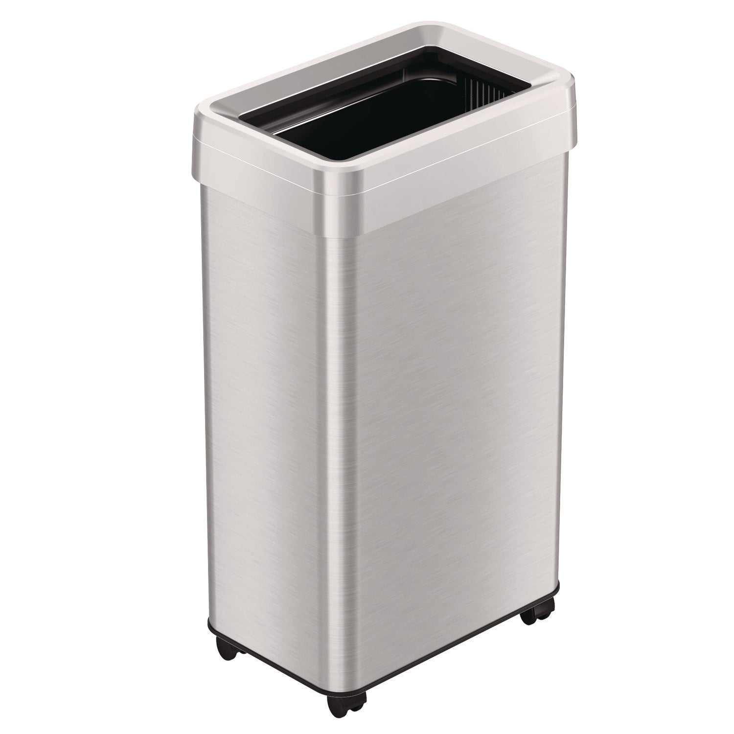 Open Top Trash Can with Wheels, 18 gal, Plastic Stainless Steel, Silver