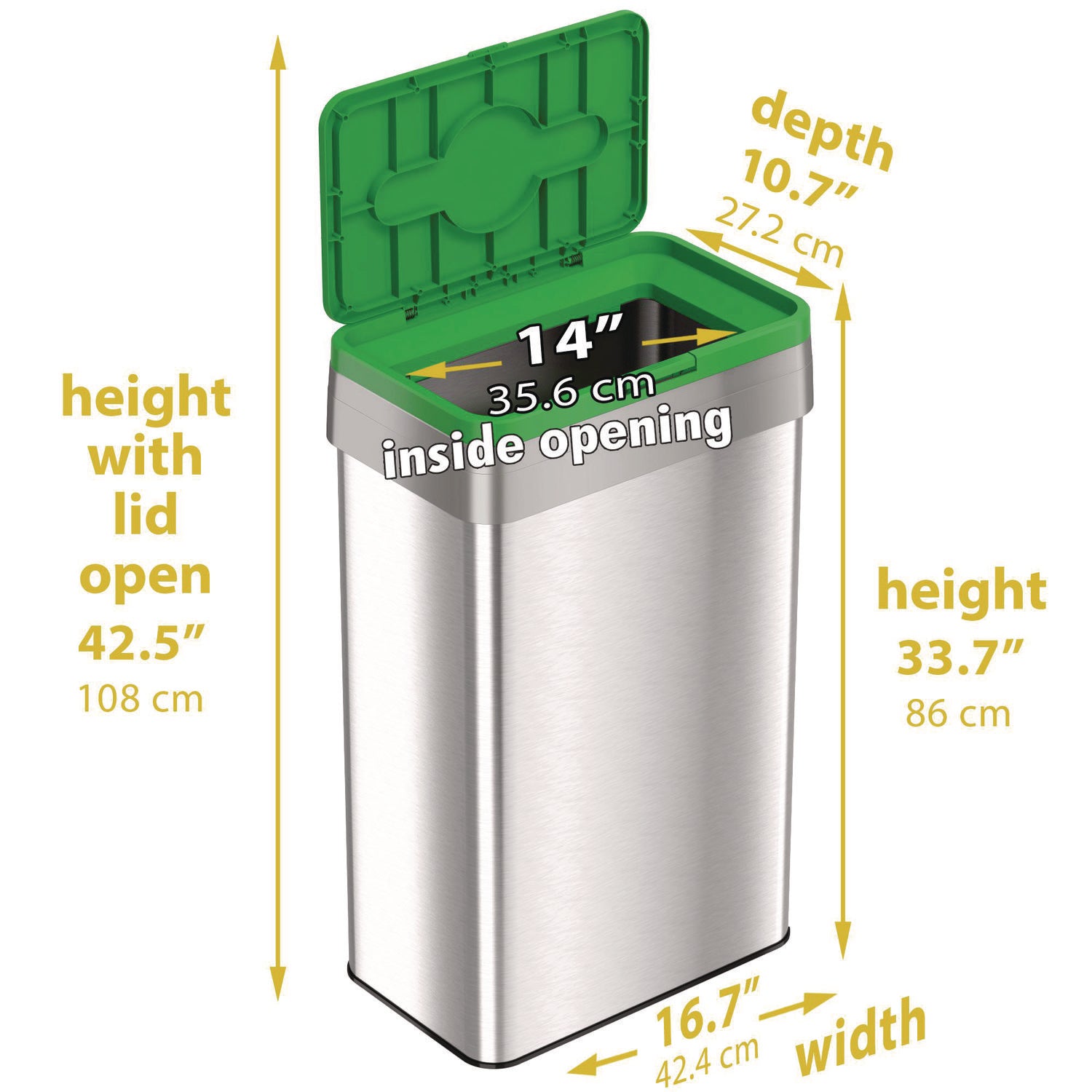 Open Top Compost Bin with Color-Coded Lid, 21 gal, Plastic/Stainless Steel, Silver/Green HLS Commercial® Flipcost