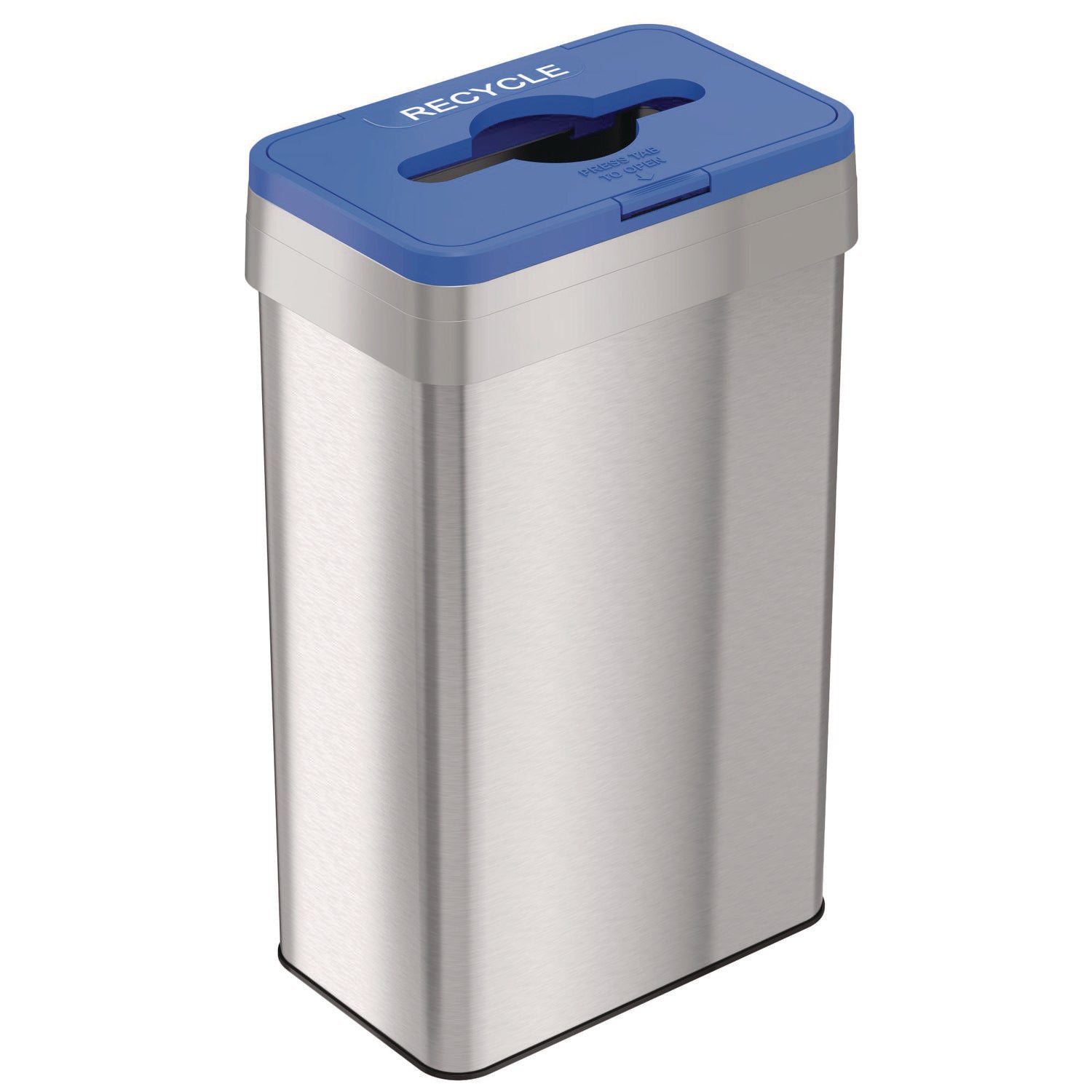 Open Top Recycle Bin with Color-Coded Lid, 21 gal, Plastic/Stainless Steel, Silver/Blue