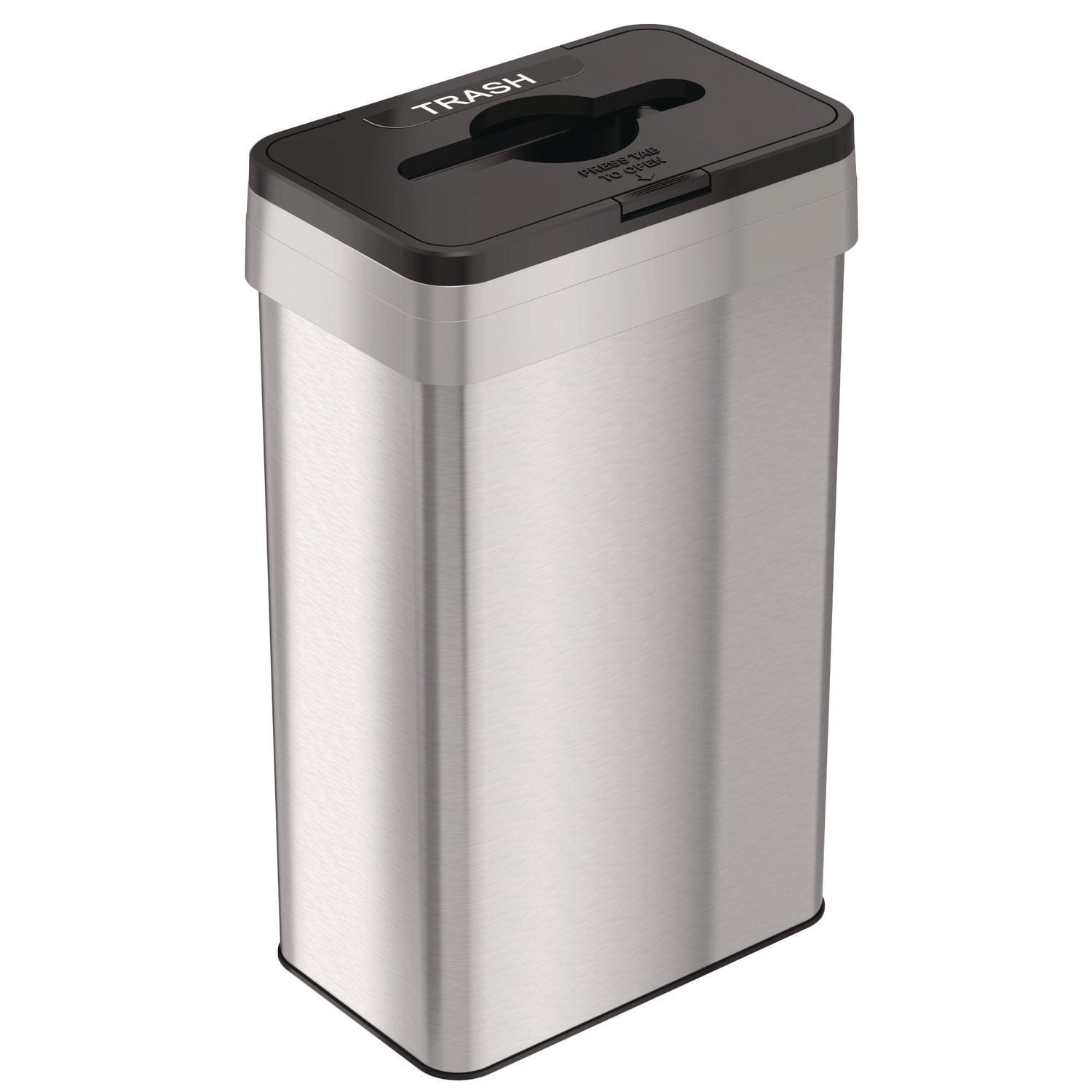 Open Top Trash Can with Color-Coded Lid, 21 gal, Plastic/Stainless Steel, Silver/Black