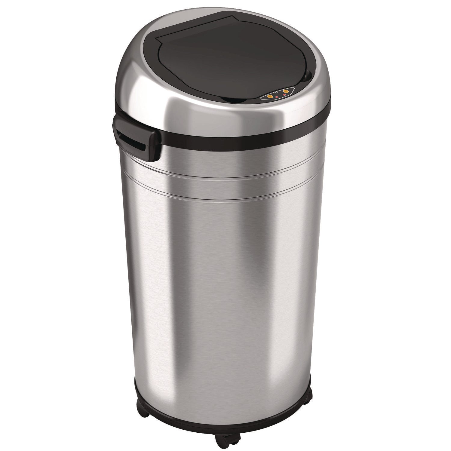 Extra-Large Sensor Trash Can with Wheels, 23 gal, Plastic/Stainless Steel, Silver/Black