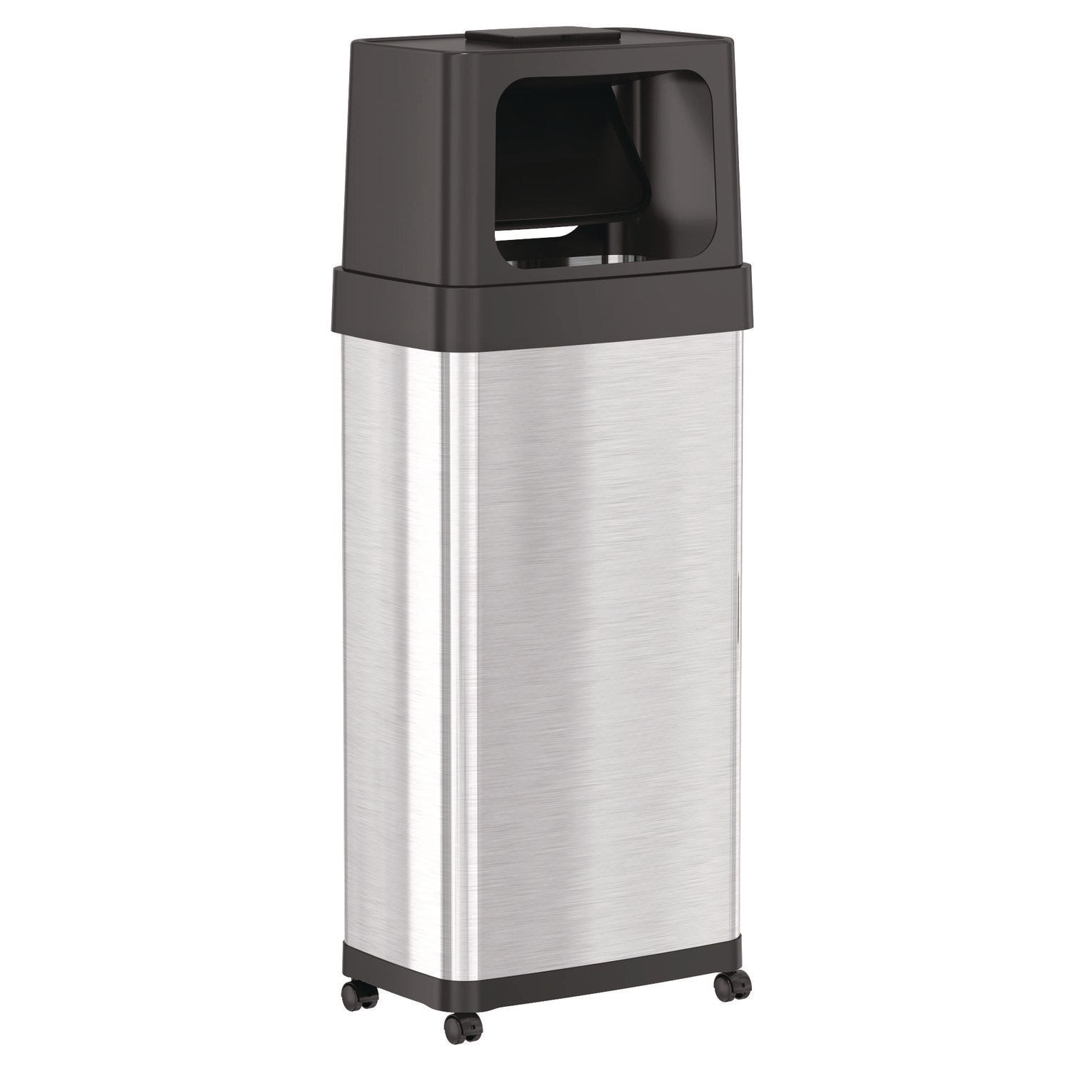 Dual Push Door Trash Can, 24 gal, Stainless Steel, Silver/Black