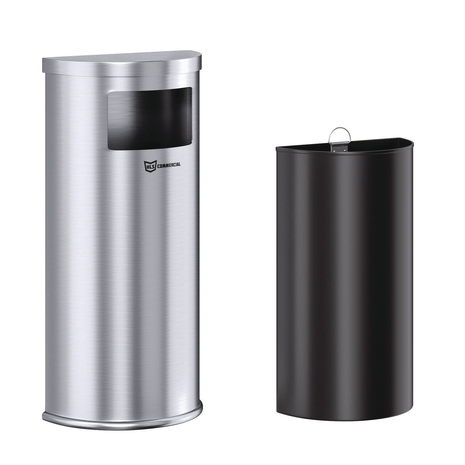 Side-Entry Trash Can with Wall Mount, 9 gal, Stainless Steel, Silver HLS Commercial® Flipcost