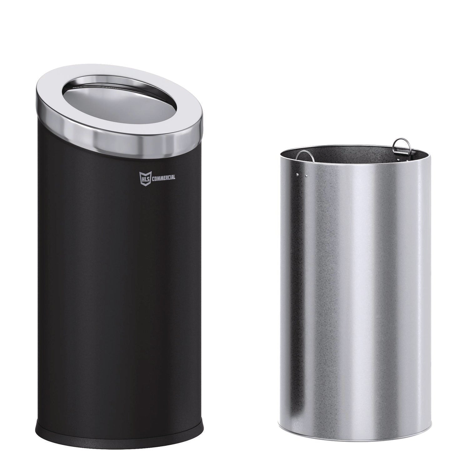 Beveled Open Top Trash Can, 15 gal, Stainless Steel, Black HLS Commercial® Flipcost