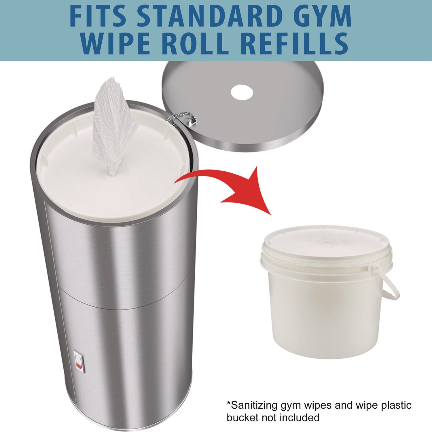 Side-Entry Trash Can with Gym Wipe Dispenser, 9 gal, Stainless Steel, Silver HLS Commercial® Flipcost