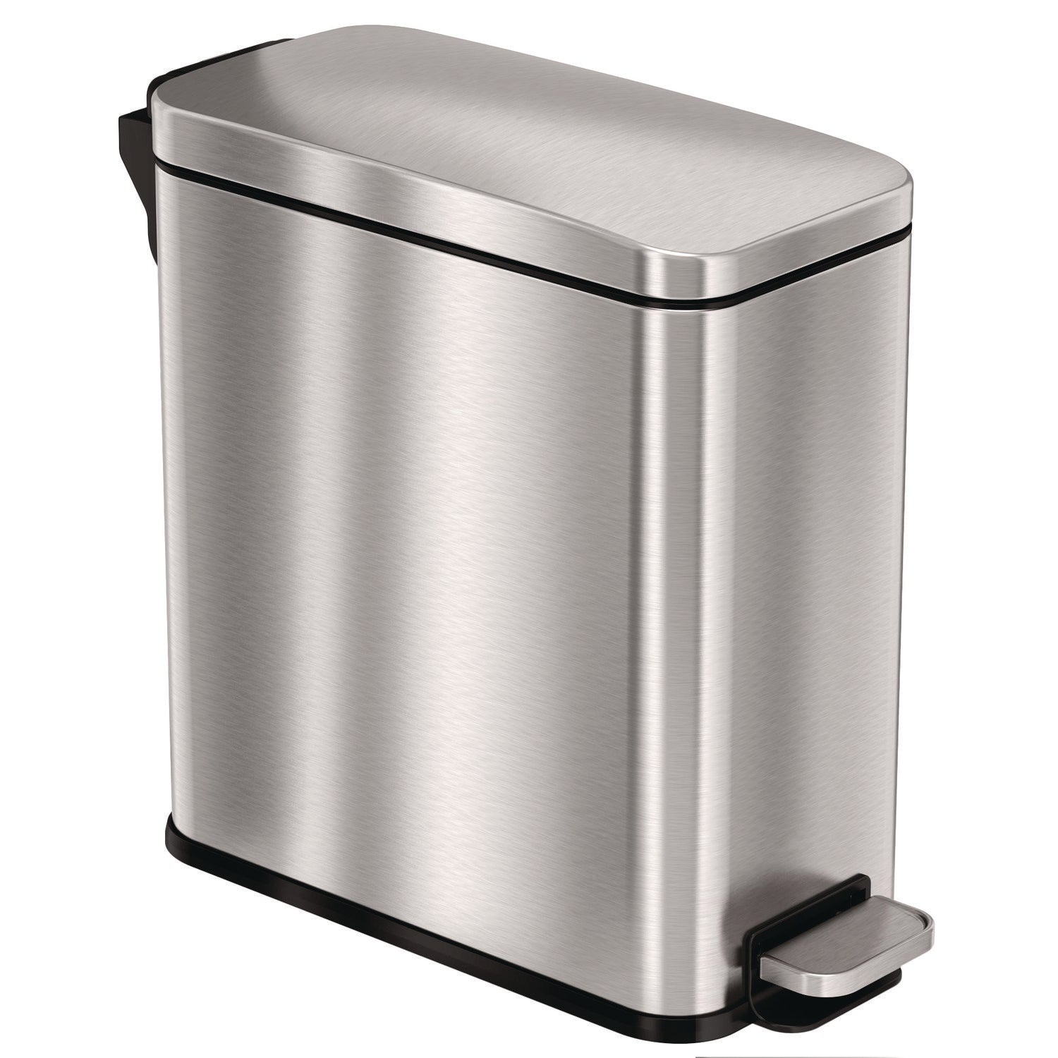 Step Pedal Trash Can, 3 gal, Plastic/Stainless Steel, Silver