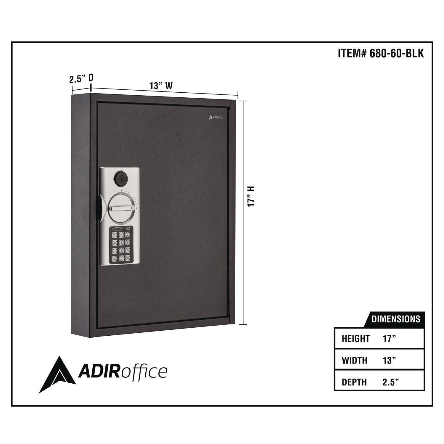 Steel Digital Lock Key Cabinet, 60-Key, 13 x 2.6 x 17, Stainless Steel 304, Black AdirOffice Flipcost