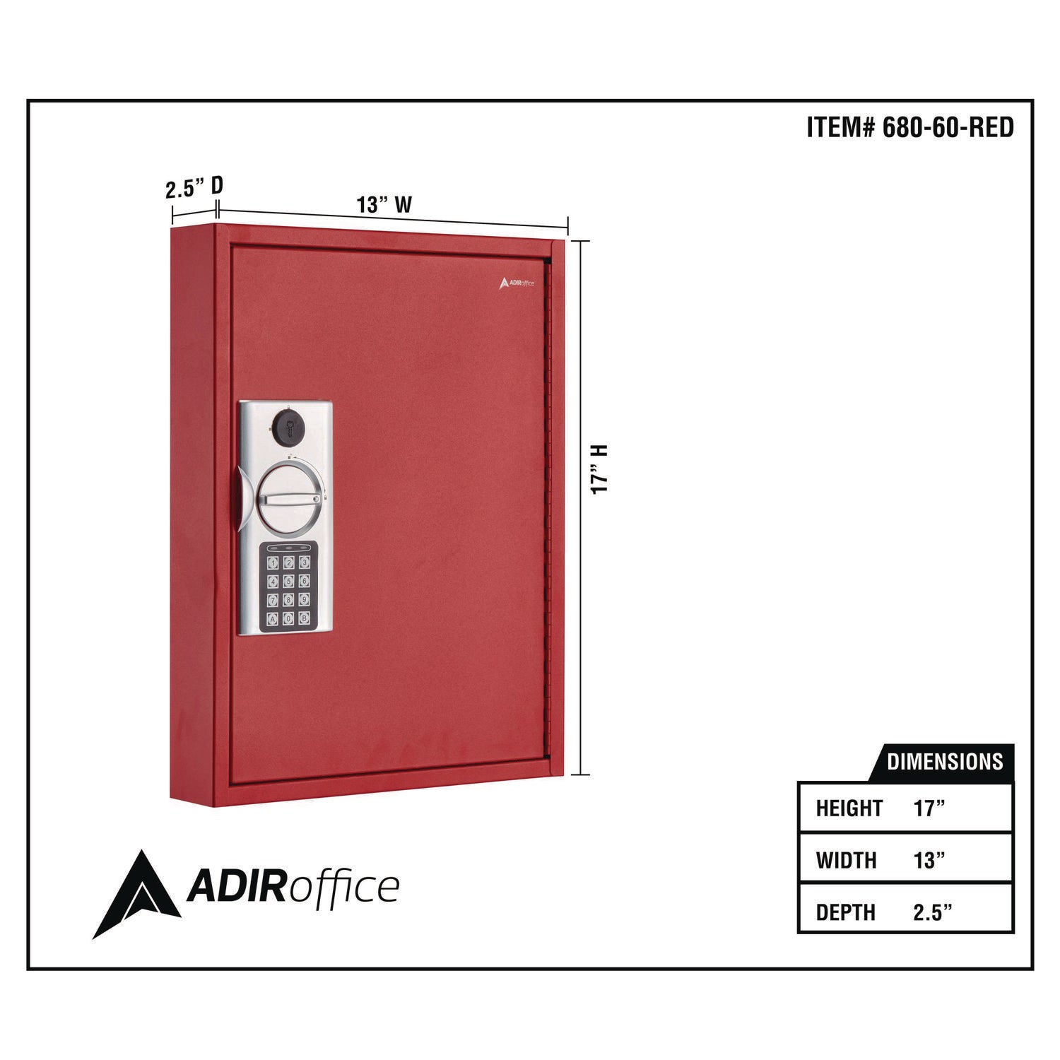 Steel Digital Lock Key Cabinet, 60-Key, 13 x 2.6 x 17, Stainless Steel 304, Red AdirOffice Flipcost