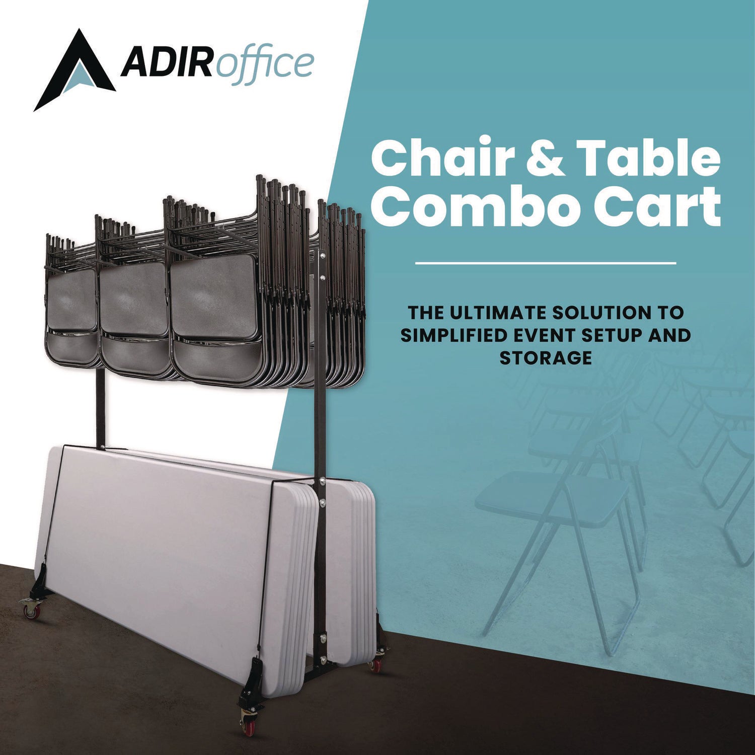 Folding Chair and Table Combo Cart, Metal, 600 lb Capacity, 33.7 x 65 x 67, Black AdirOffice Flipcost