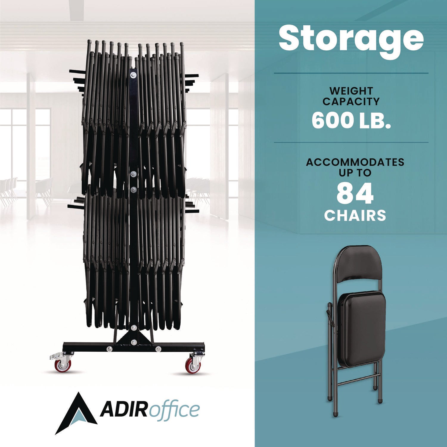 Steel Folding Chair Two-Tier Utility Cart, Metal, 1,000 lb Capacity, 33 x 65 x 68.5, Black AdirOffice Flipcost