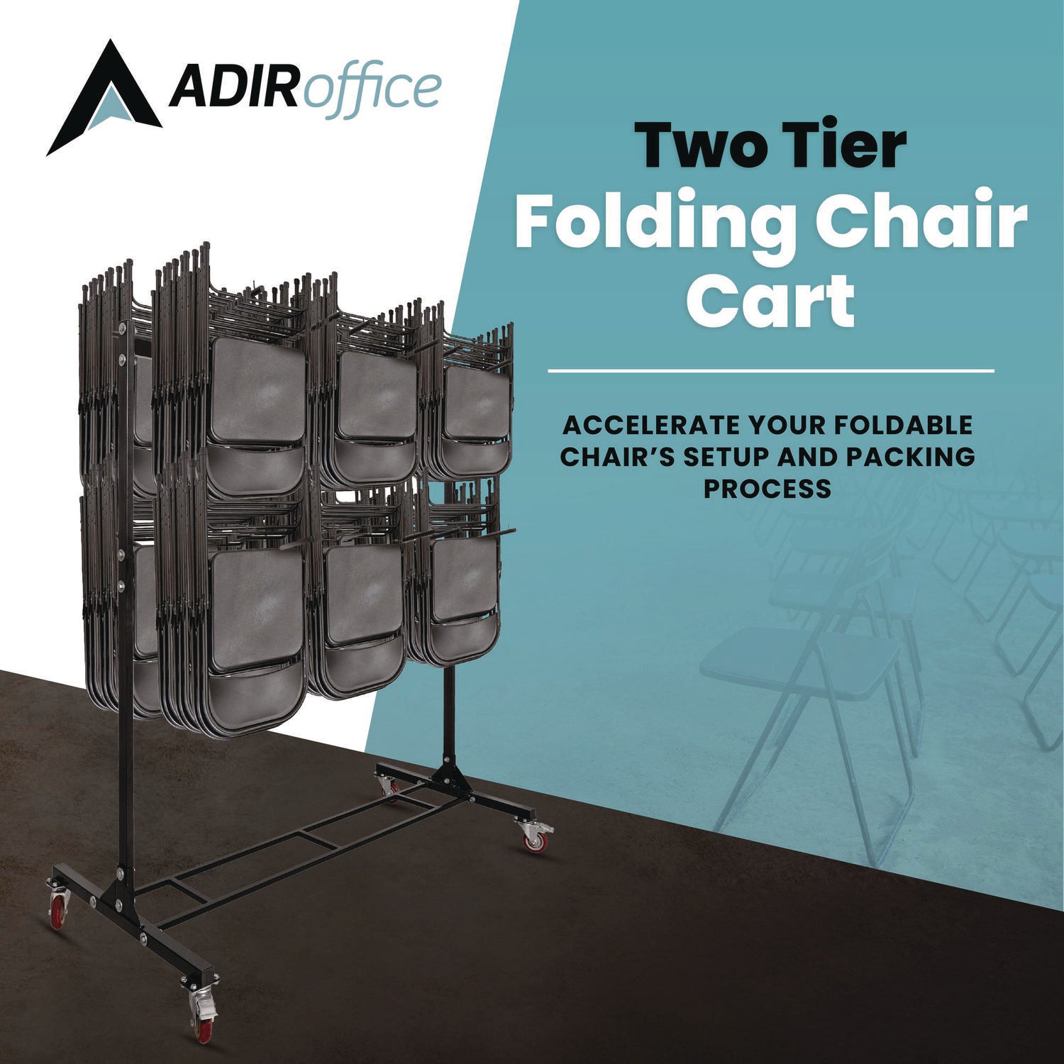 Steel Folding Chair Two-Tier Utility Cart, Metal, 1,000 lb Capacity, 33 x 65 x 68.5, Black AdirOffice Flipcost