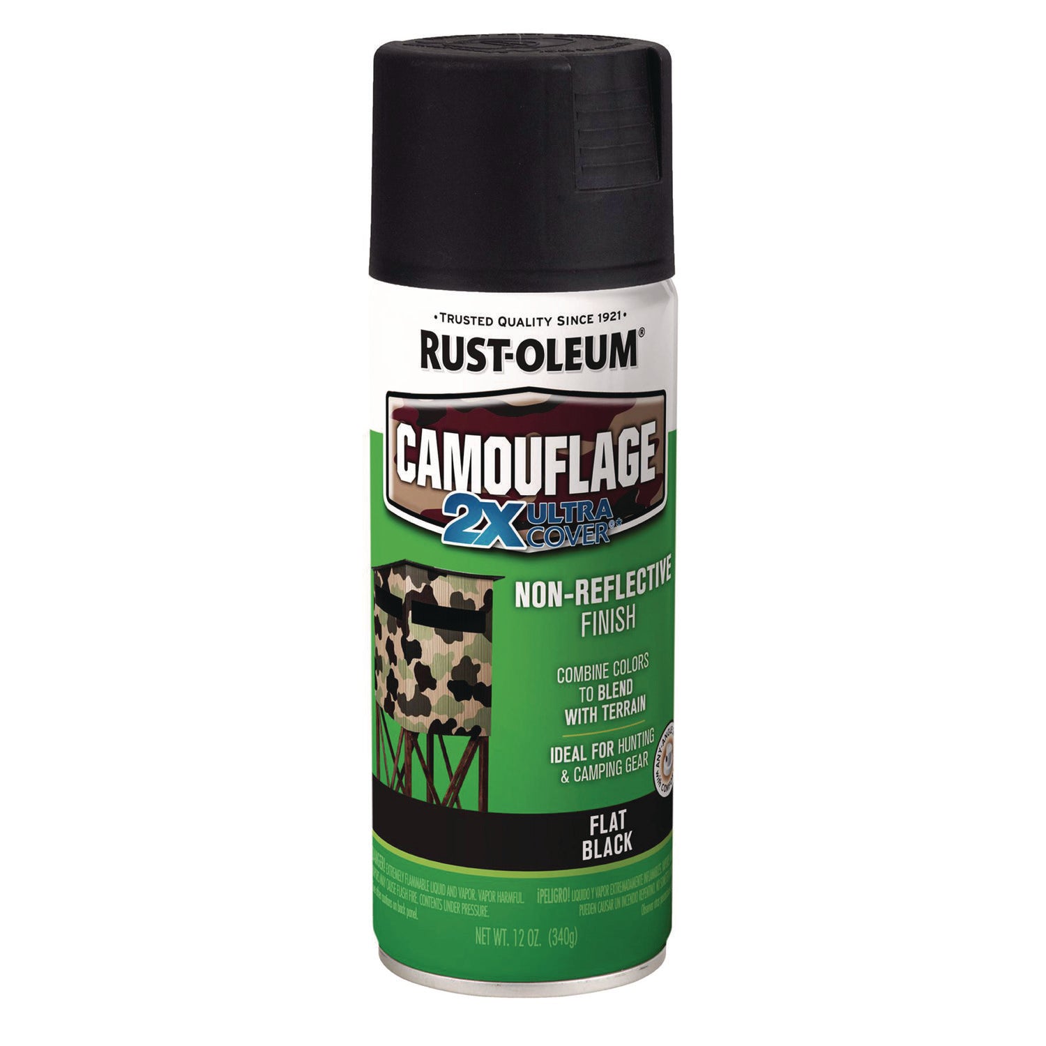 Camouflage Spray Paint, Flat Black, 12 oz Aerosol Can