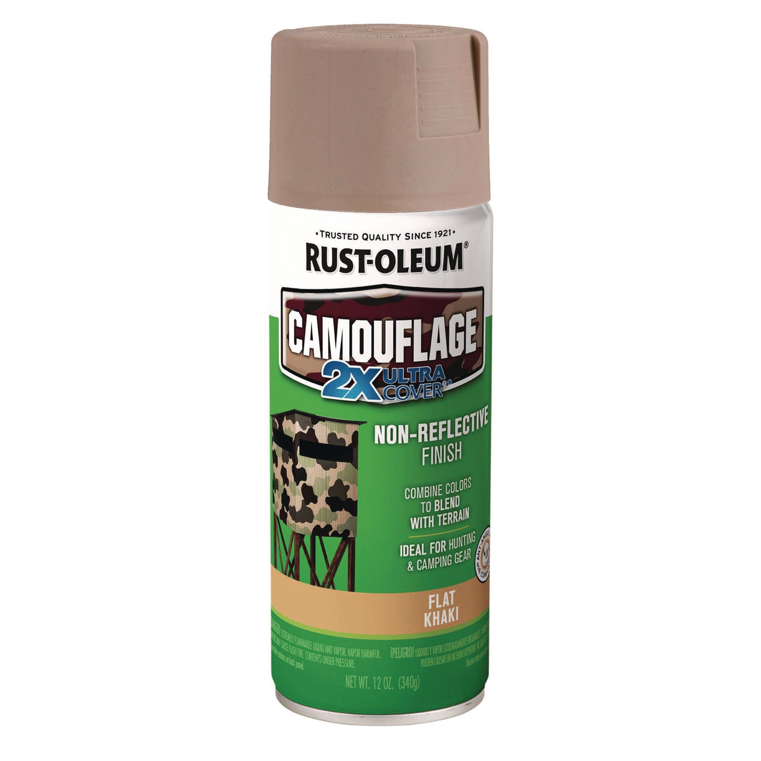 Camouflage Spray Paint, Flat Khaki, 12 oz Aerosol Can