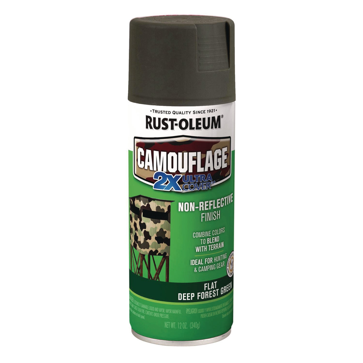 Camouflage Spray Paint, Flat Deep Forest Green, 12 oz Aerosol Can