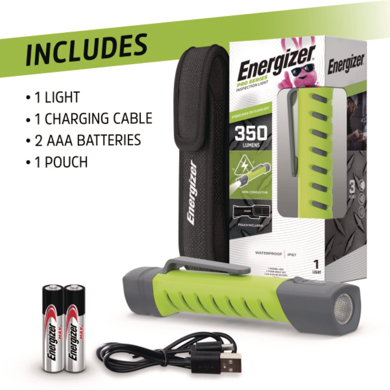 Pro Series Inspection Light, Rechargeable Lithium Ion/2 AAA Batteries (Included), Gray/Green Energizer® Flipcost