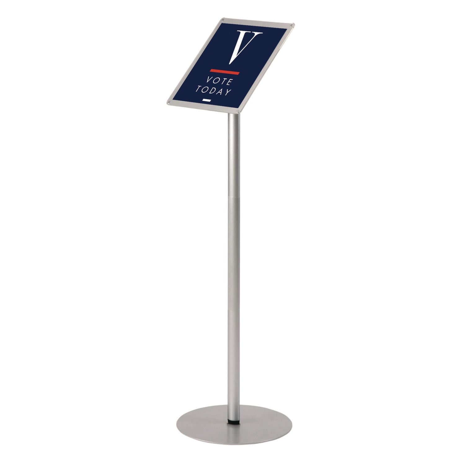 Floor Sign Display with Rear Literature Pocket, 8.5 x 11 Insert, 45" Tall, Silver deflecto® Flipcost