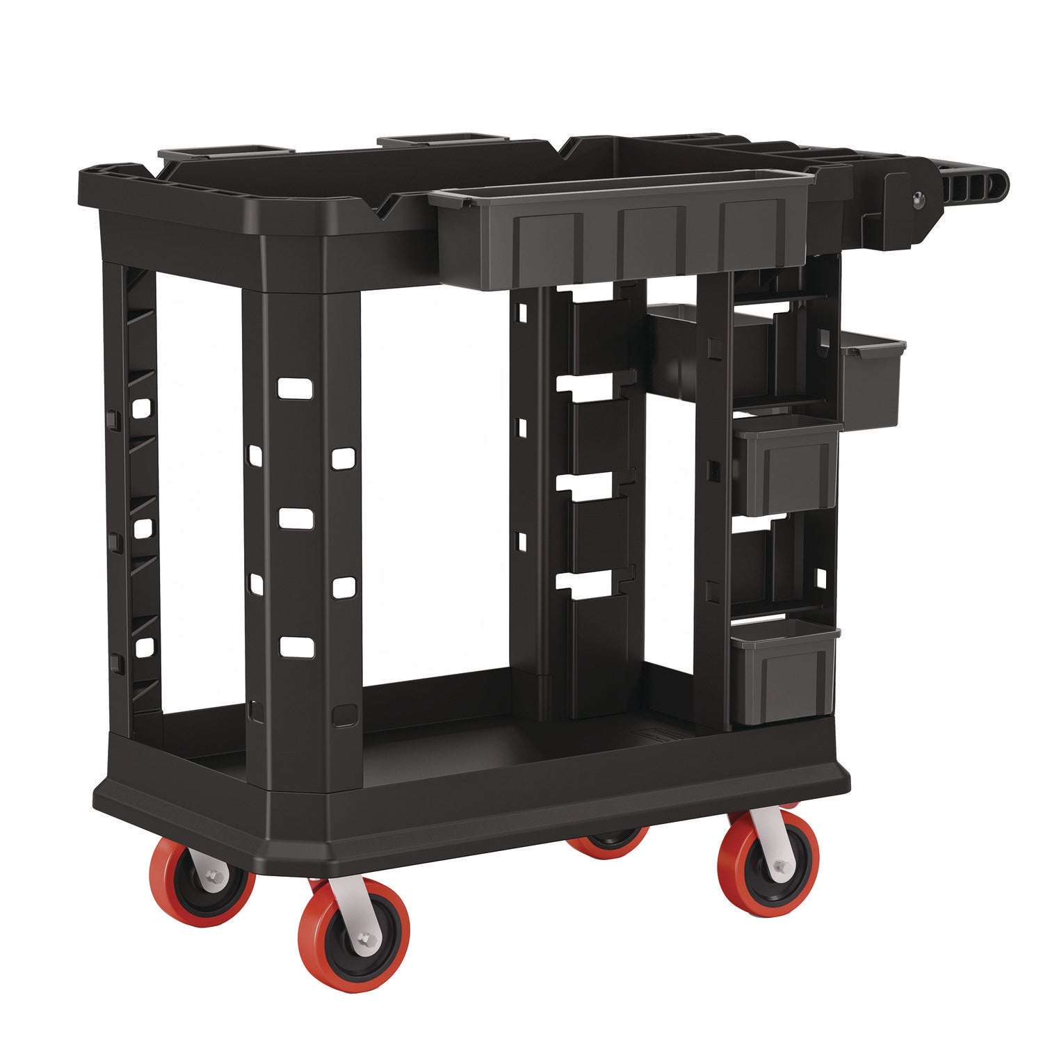 Heavy Duty Plus Utility Cart, Plastic, 2 Shelves, 6 Bins, 500 lb Capacity, 19.5