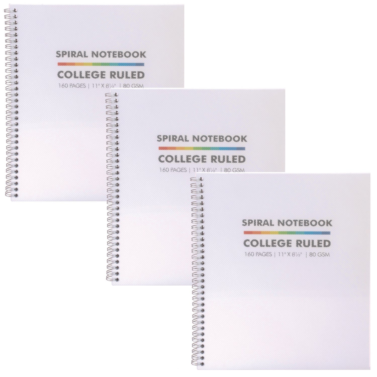 Letter Size Notebook, 1-Subject, Medium/College Rule, White Cover, (80) 11 x 8.5 Sheets, 3/Pack