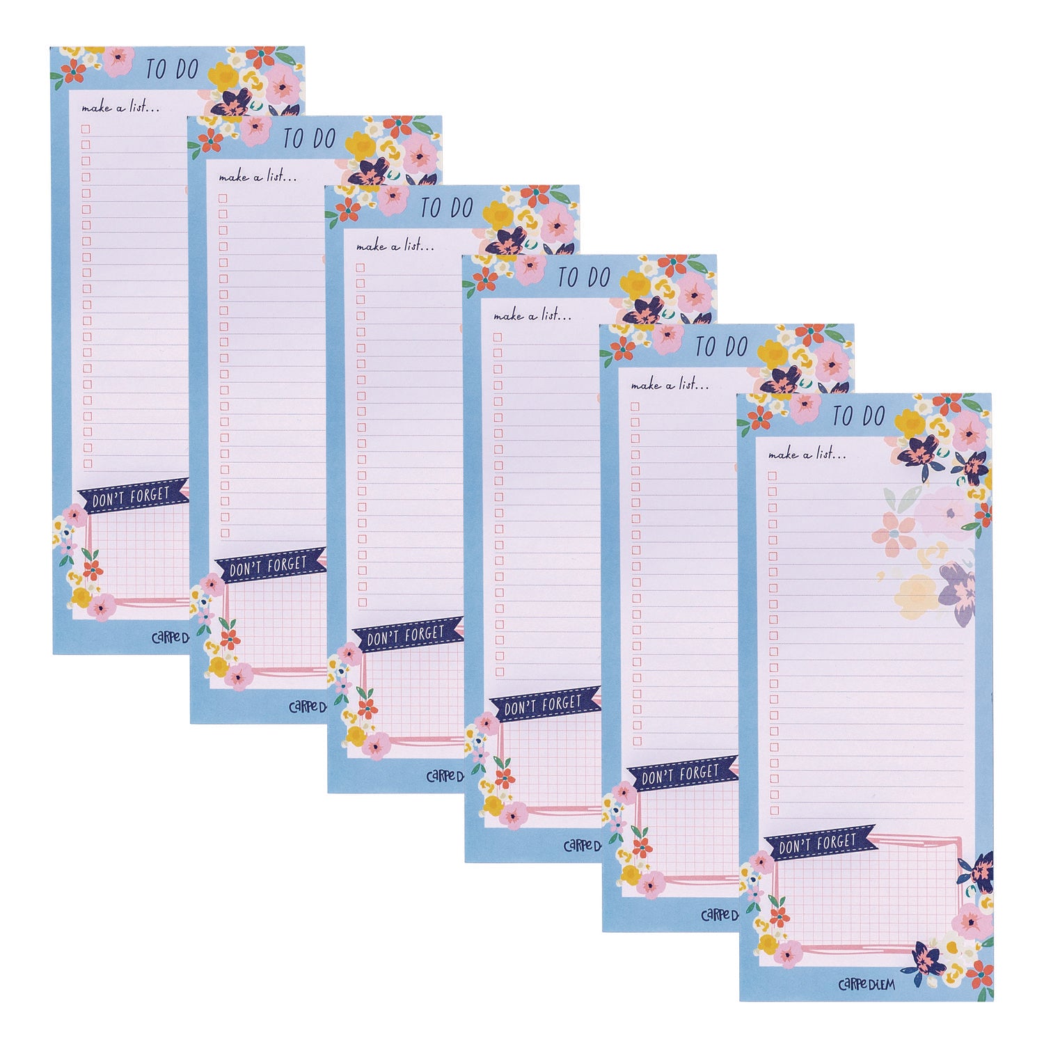 Magnetic To Do List, Unruled, 60 Multicolor Floral, 3.5 x 8.5 Sheets, 6/Pack