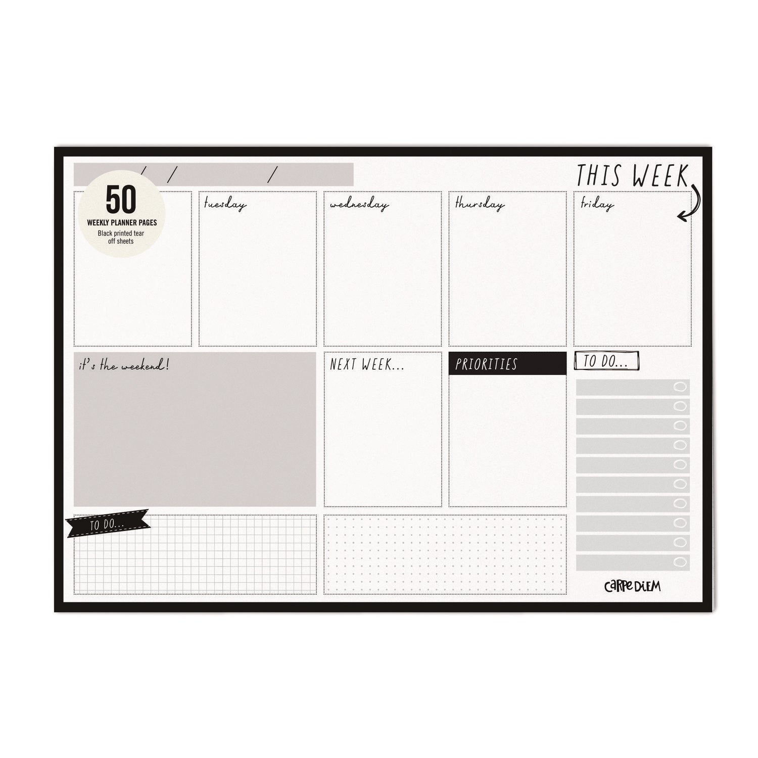 Weekly Planner Pad, 8.27 x 11.61, White/Black Sheets, 50-Weeks: Undated PUKKA PAD® Flipcost