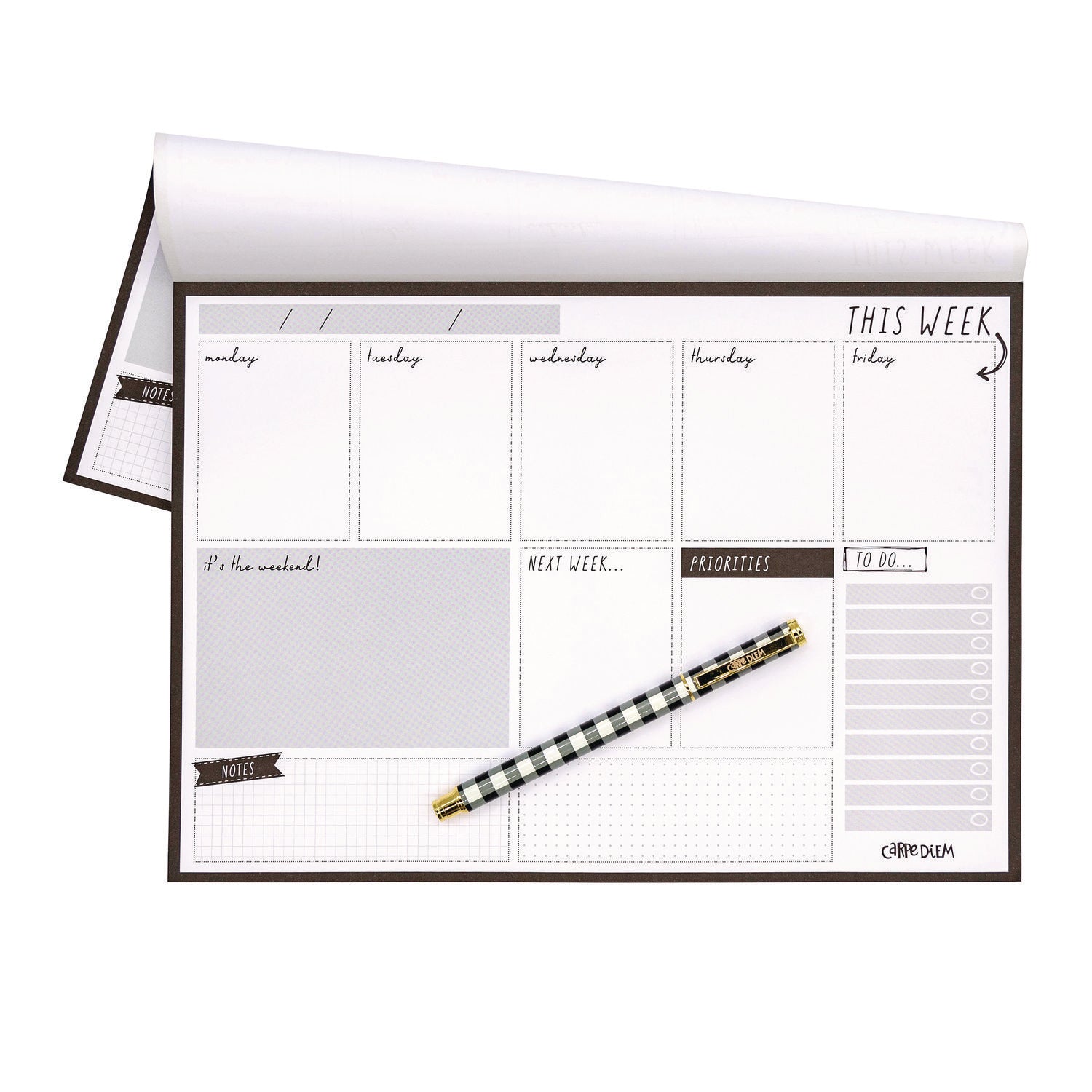 Weekly Planner Pad, 8.27 x 11.61, White/Black Sheets, 50-Weeks: Undated PUKKA PAD® Flipcost