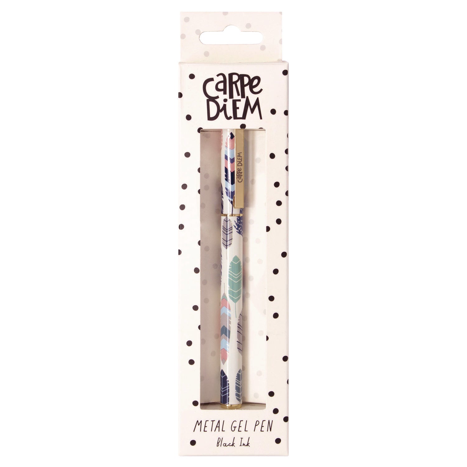 Carpe Diem All Metal Gel Pens Gel Pen, Stick, Medium 0.7 mm, Black Ink, White/Blue/Green Feather Barrel, 6/Pack PUKKA PAD® Flipcost