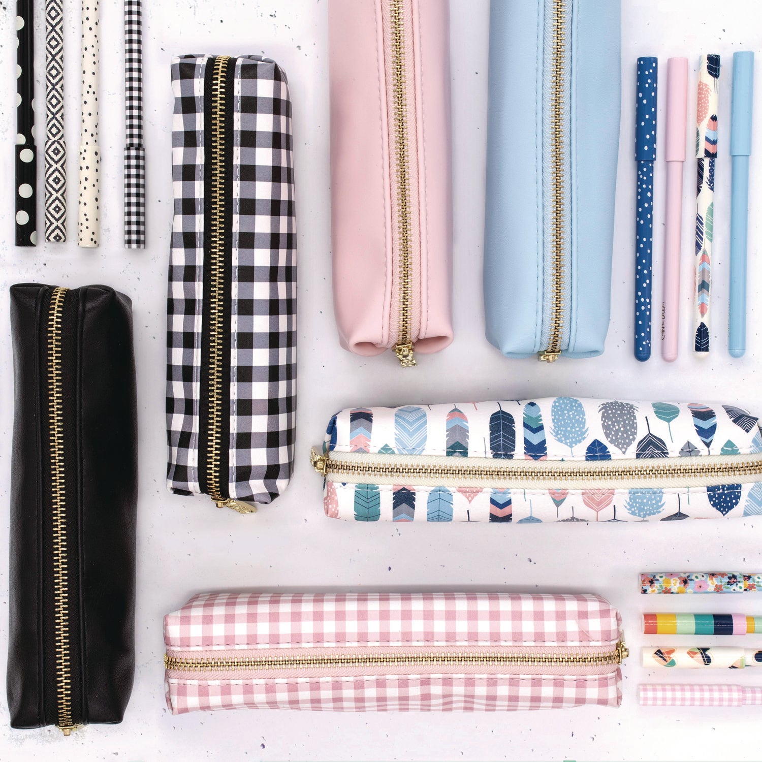 Pencil Case, 7.9 x 2 x 2, Pink and White Check, 6/Pack PUKKA PAD® Flipcost