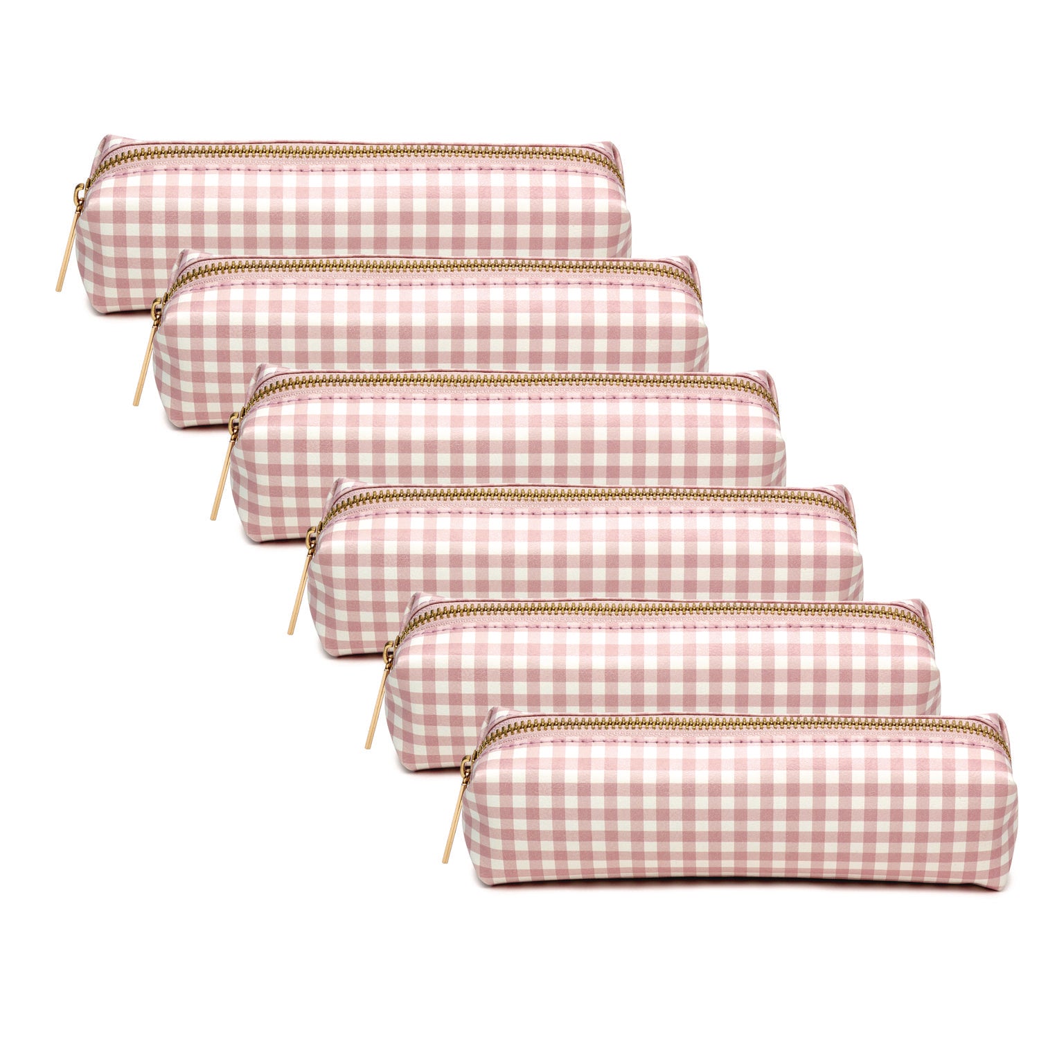 Pencil Case, 7.9 x 2 x 2, Pink and White Check, 6/Pack