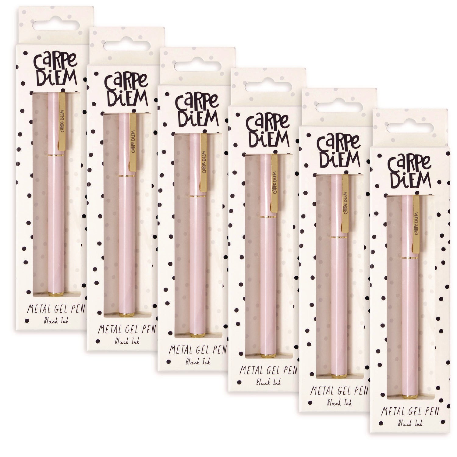 Carpe Diem All Metal Gel Pens Gel Pen, Stick, Medium 0.7 mm, Black Ink, Pink Barrel, 6/Pack