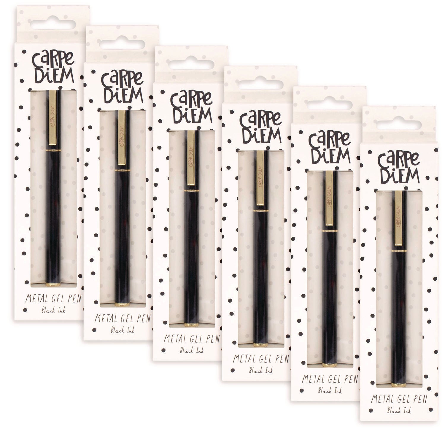 Carpe Diem All Metal Gel Pens Gel Pen, Stick, Medium 0.7 mm, Black Ink, Black Barrel, 6/Pack