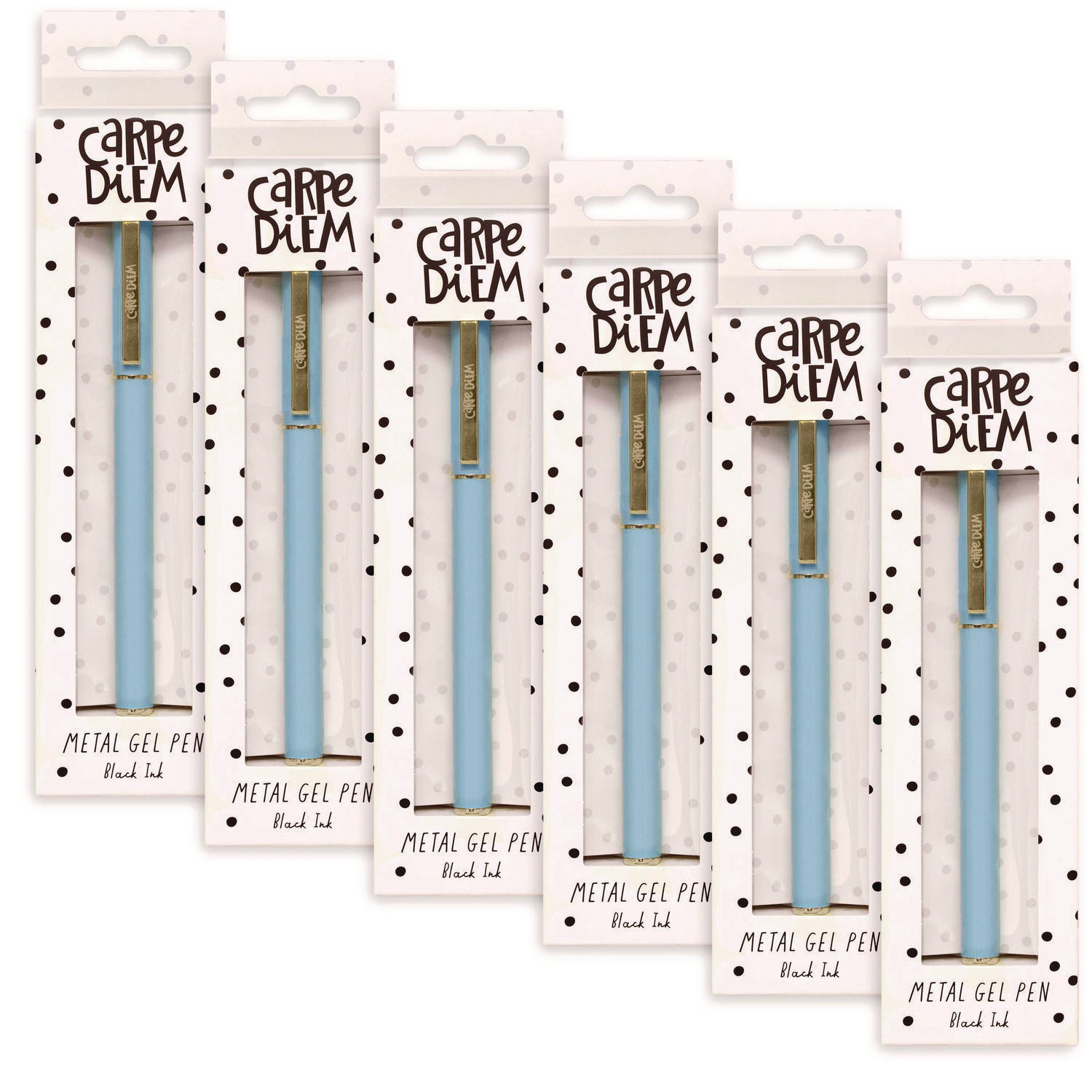 Carpe Diem All Metal Gel Pens Gel Pen, Stick, Medium 0.7 mm, Black Ink, Blue Barrel, 6/Pack