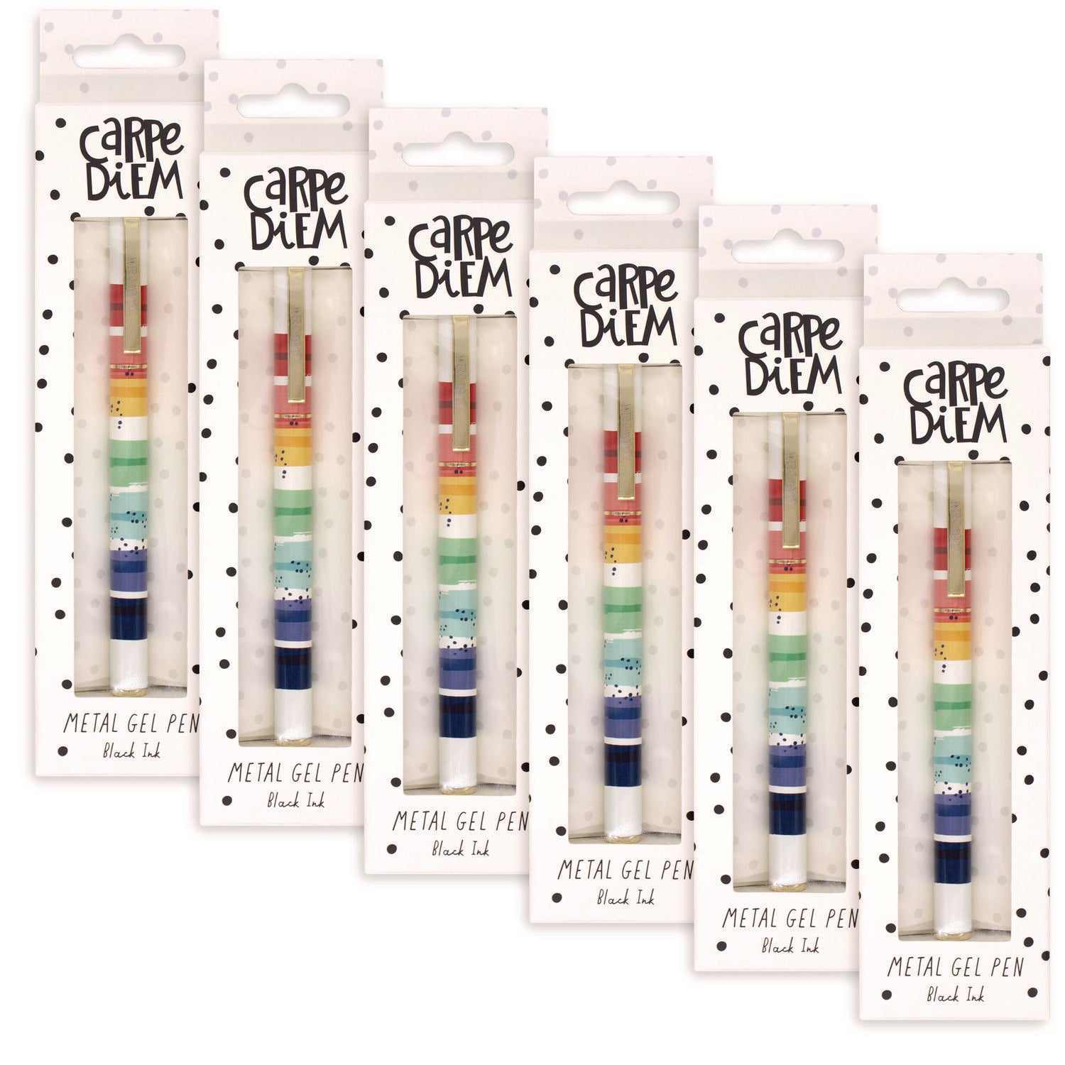 Carpe Diem All Metal Gel Pens Gel Pen, Stick, Medium 0.7 mm, Black Ink, Color Wash Multicolor Barrel, 6/Pack