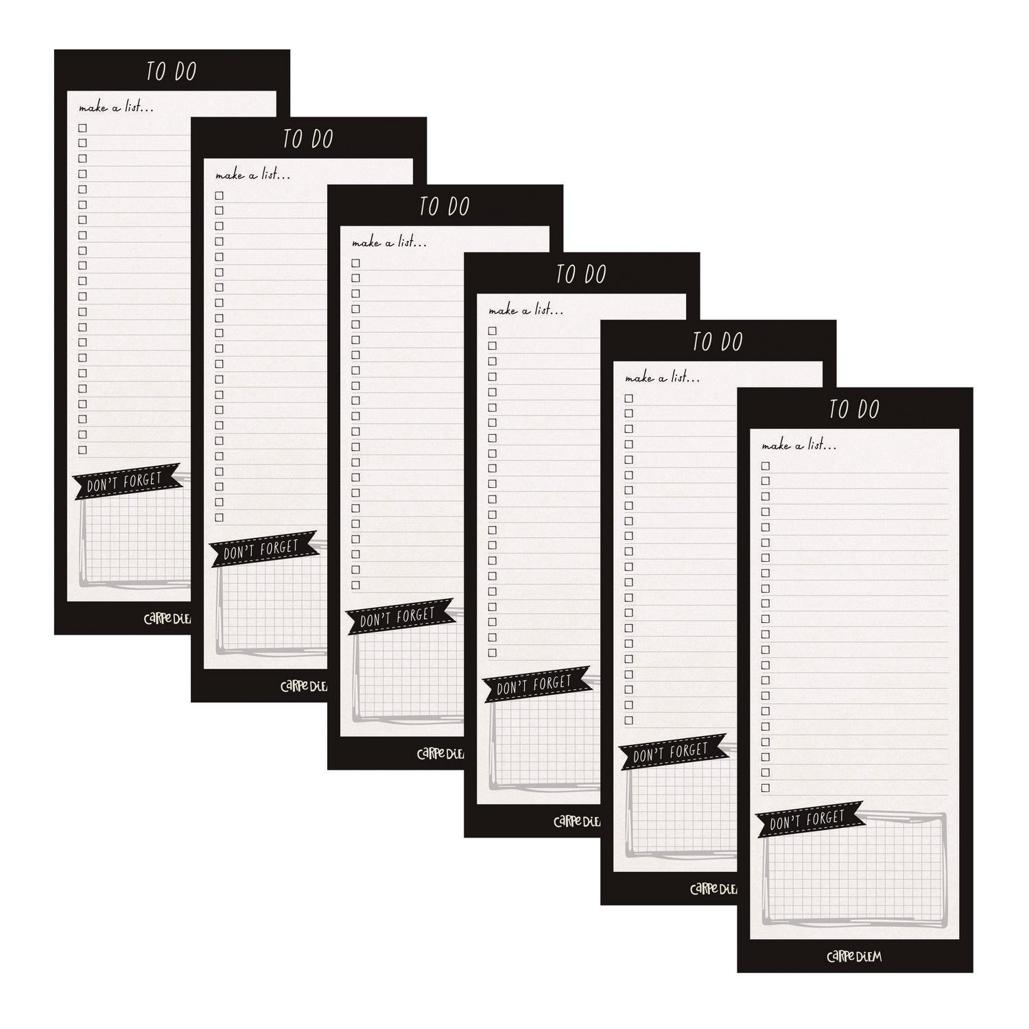 Magnetic To Do List, Unruled, 60 Black/White 3.5 x 8.5 Sheets, 6/Pack