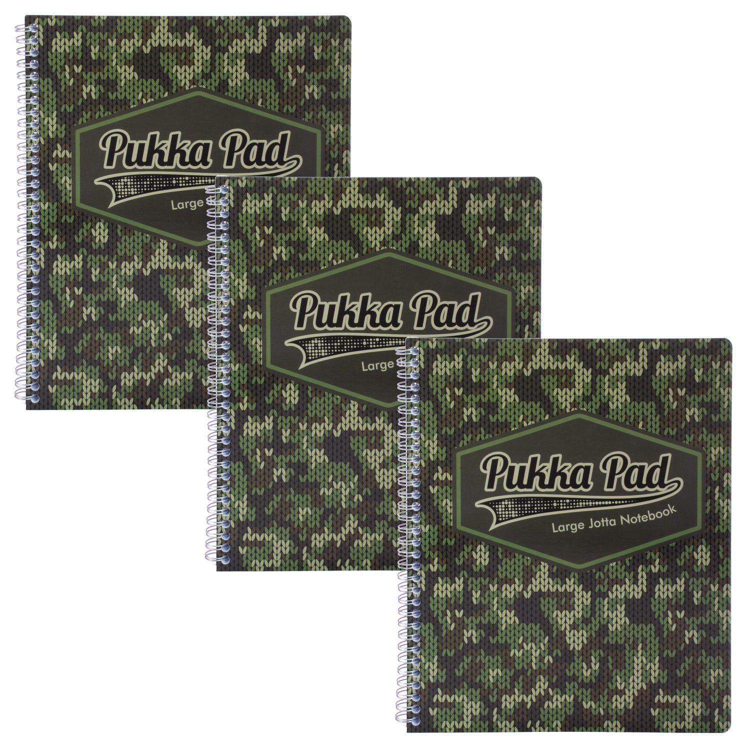 Letter Size Notebook, 1-Subject, Medium/College Rule, Green/Black Camo Knit Cover, (100) 11 x 8.5 Sheets, 3/Pack