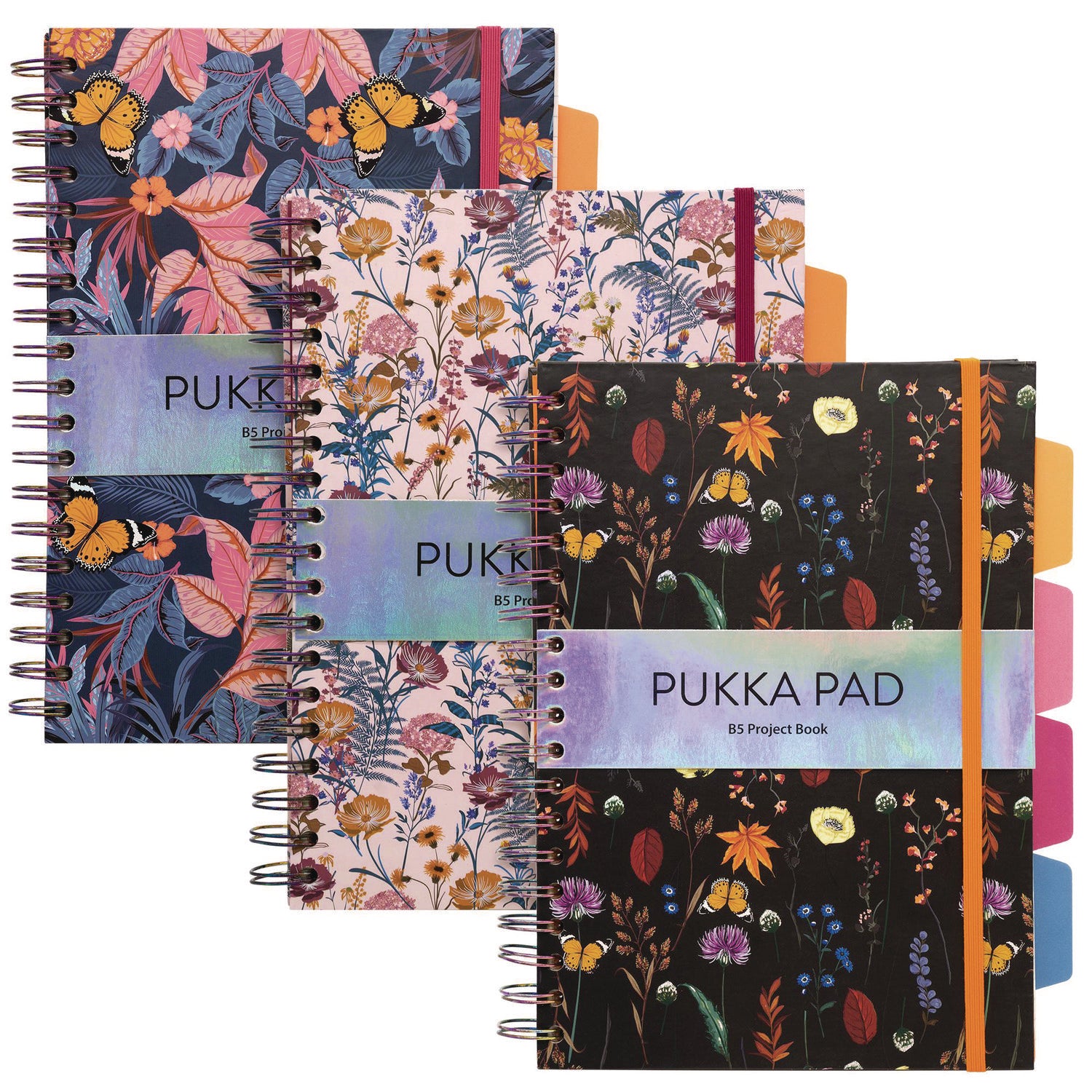 B5 Size Project Book, 4-Subject, Medium/College Rule, Assorted Blum Floral Covers, (100) 9.8 x 6.9 Sheets, 3/Pack