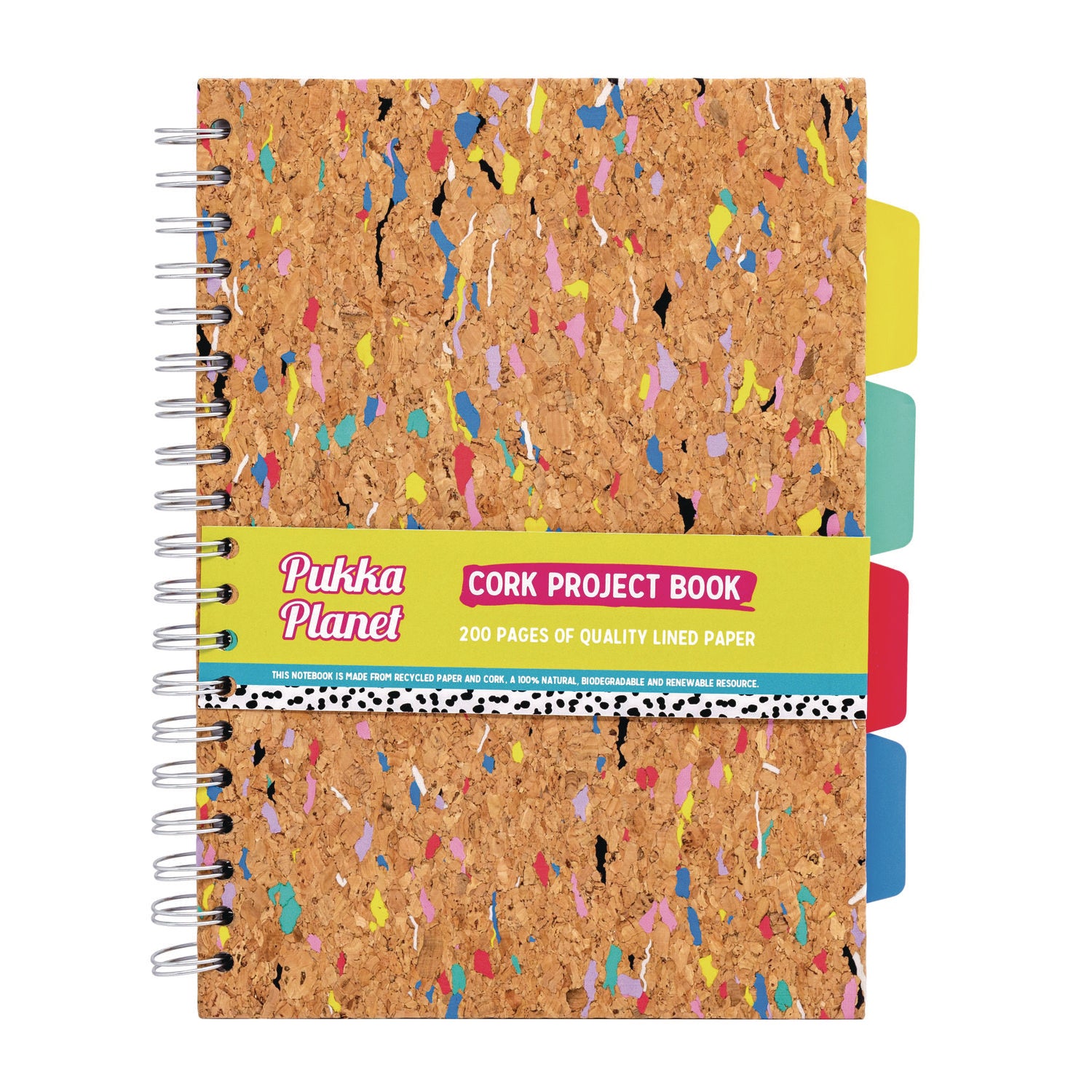 B5 Size Eco Project Book, 4-Subject, Medium/College Rule, Cork/Multicolor Cover, (100) 9.8 x 6.9 Sheets