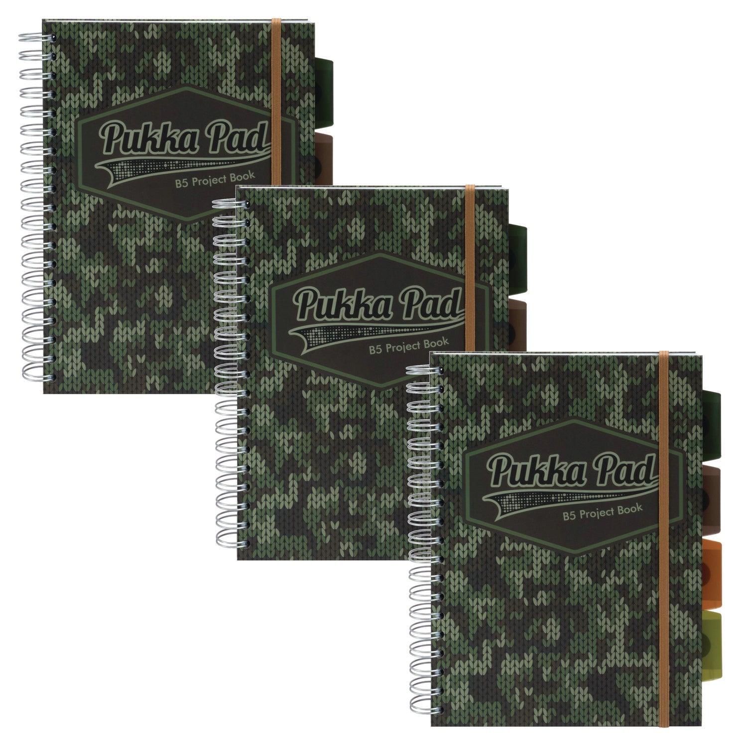 B5 Size Project Book, 4-Subject, Medium/College Rule, Black/Green Camo Knit Cover, (100) 9.8 x 6.9 Sheets, 3/Pack