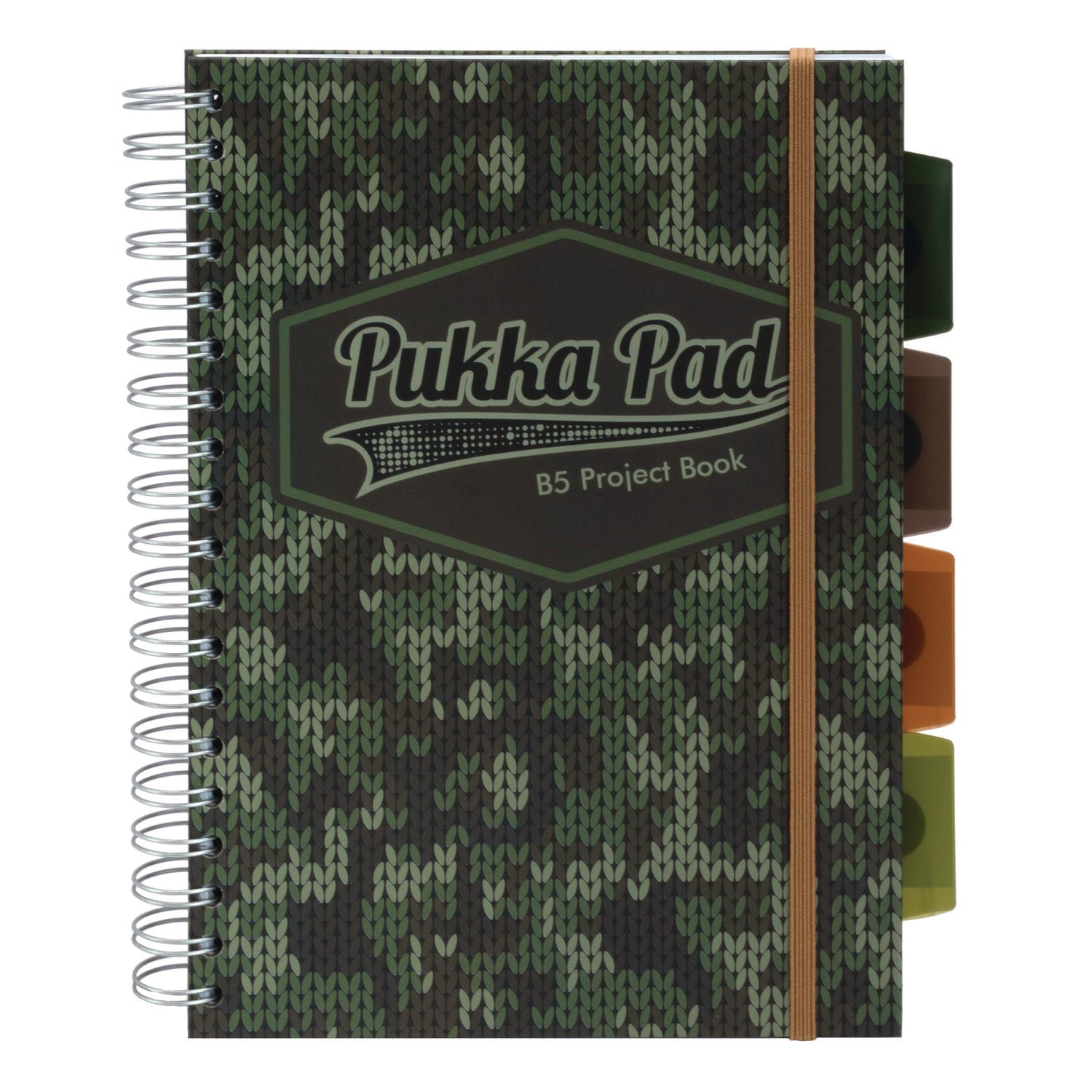 B5 Size Project Book, 4-Subject, Medium/College Rule, Black/Green Camo Knit Cover, (100) 9.8 x 6.9 Sheets, 3/Pack PUKKA PAD® Flipcost