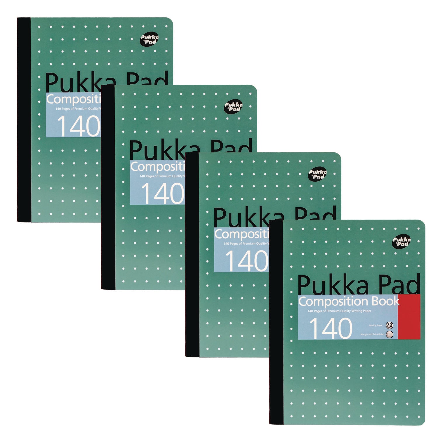 Composition Book, Medium/College Rule, Metallic Green with White Dots Cover, (70) 9.75 x 7.5 Sheets, 4/Pack