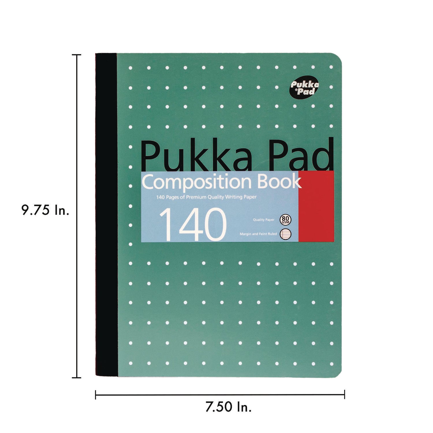 Composition Book, Medium/College Rule, Metallic Green with White Dots Cover, (70) 9.75 x 7.5 Sheets, 4/Pack PUKKA PAD® Flipcost