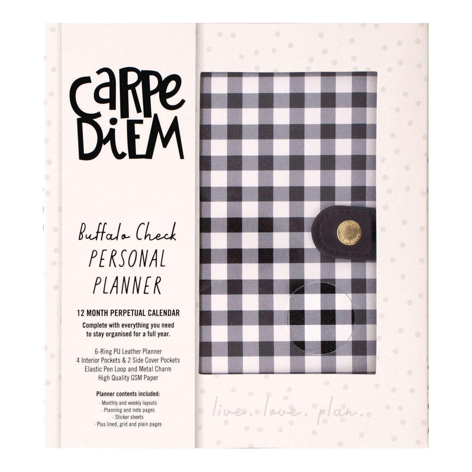 Personal Planner, Chequered, 7.48 x 6.42, Black/White Cover, 12-Month, Undated PUKKA PAD® Flipcost