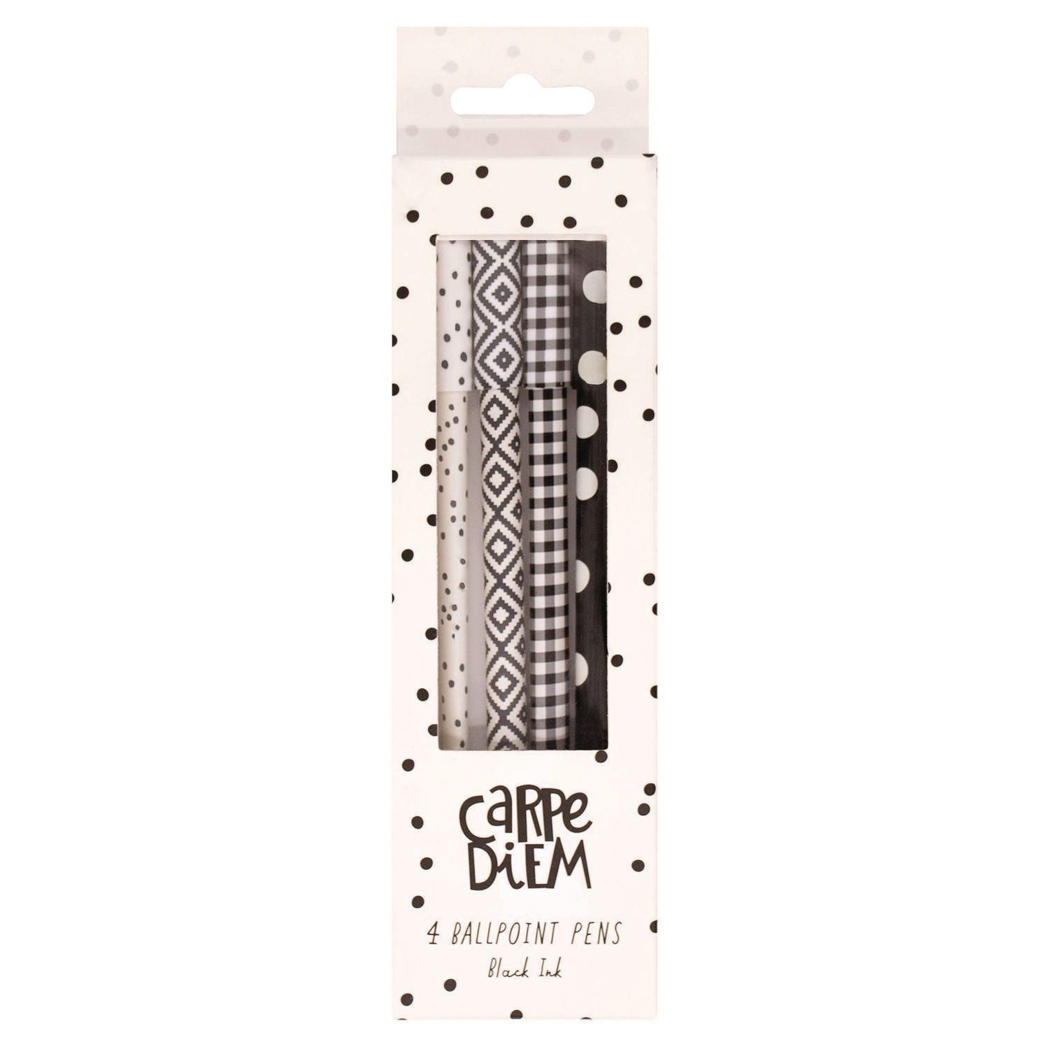 Carpe Diem Ballpoint Pen, Stick, Medium 0.7 mm, Black Ink, Assorted Black Collection, 4 Pens/Pack, 6 Packs/Box PUKKA PAD® Flipcost