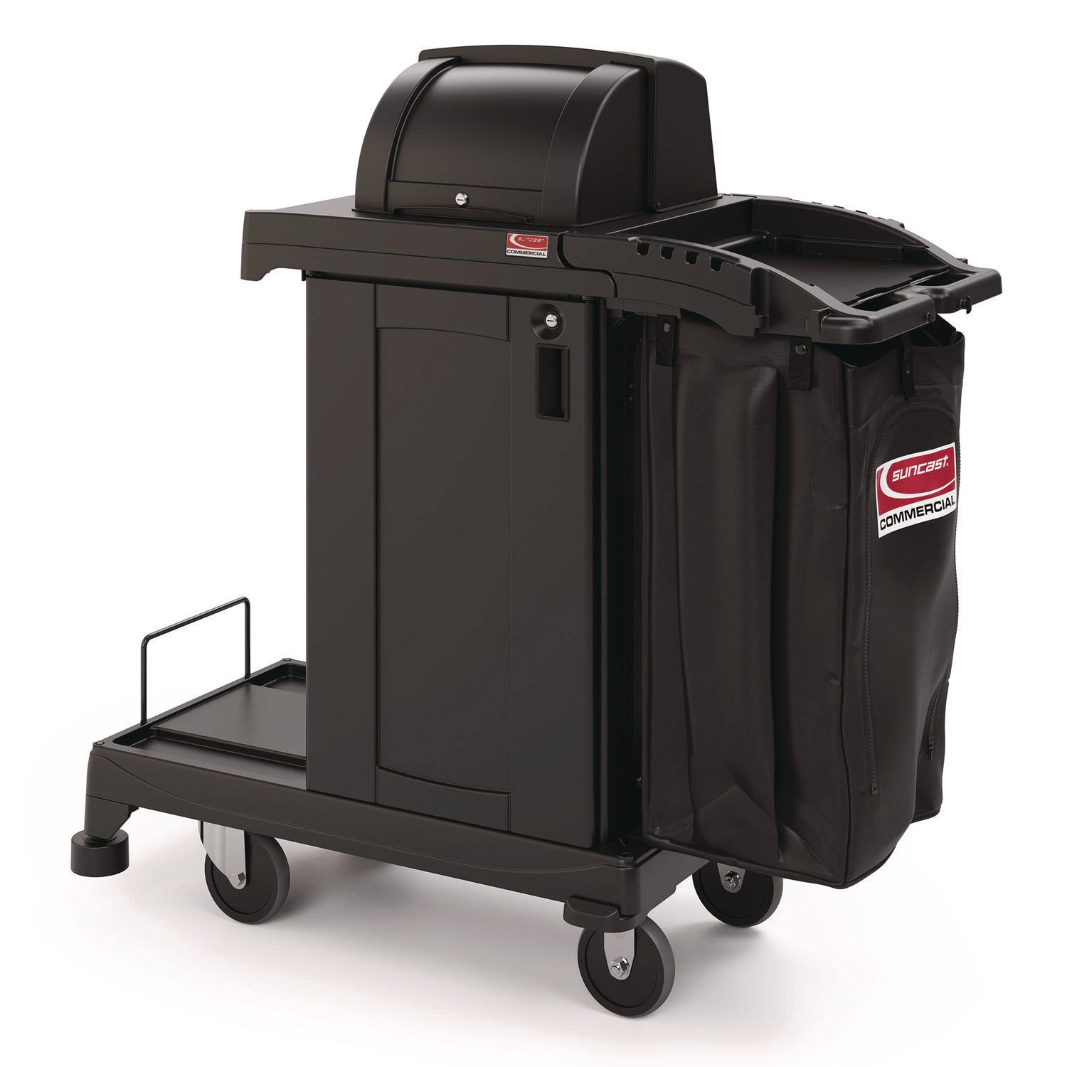 High Security Housekeeping Cart, Plastic, 1 Shelf, 3 Bins, 23.19 x 53.23 x 53.02, Black