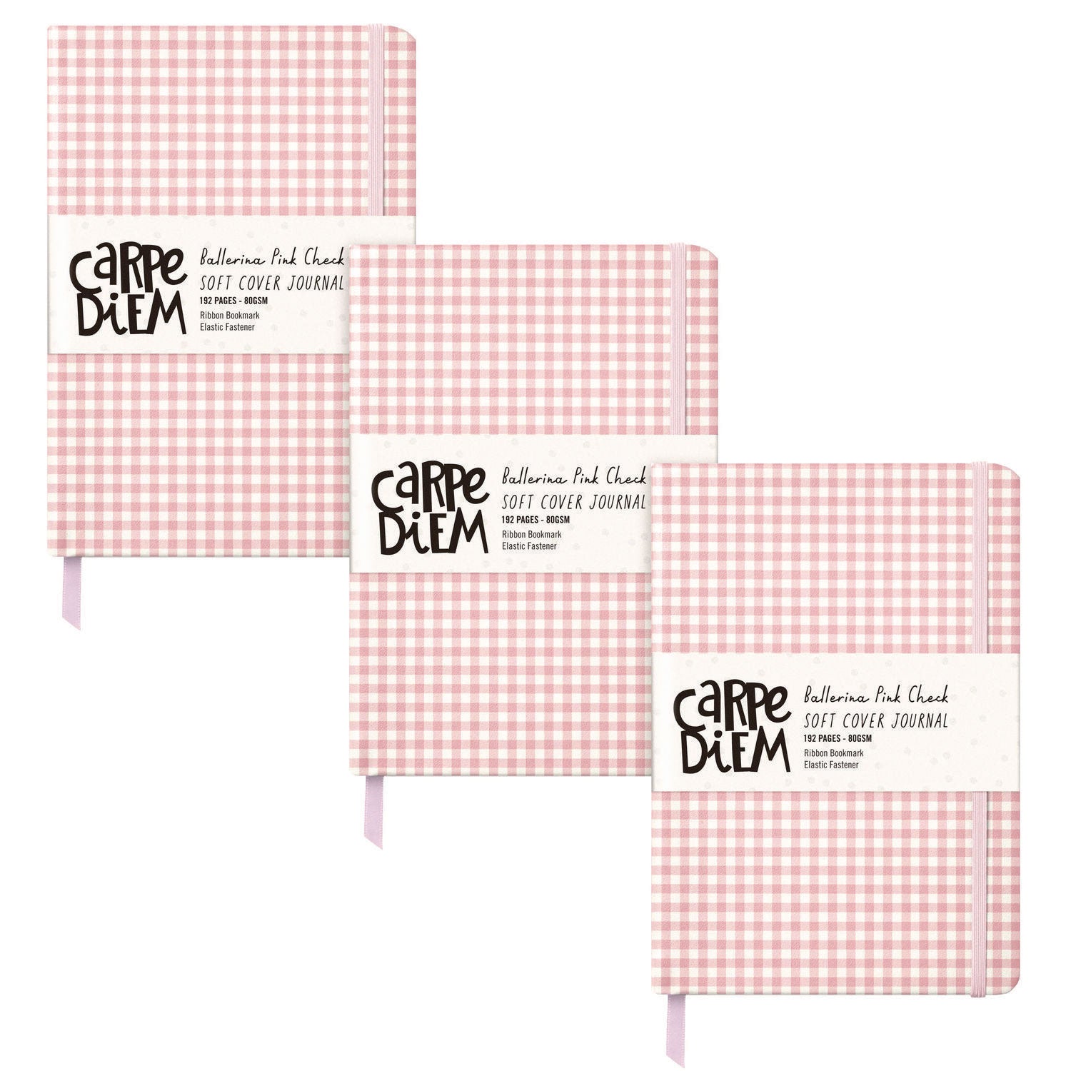 Soft Cover Journal, Medium/College Rule, Pink/White Check Cover, (96) 8.3 x 5.2 Sheets, 3/Pack