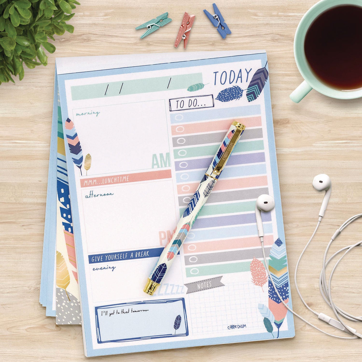 Daily Planner, Feathers, 8.27 x 5.83, Blue/Cream/Pink Cover, 2-Month, Undated, 6/Pack PUKKA PAD® Flipcost