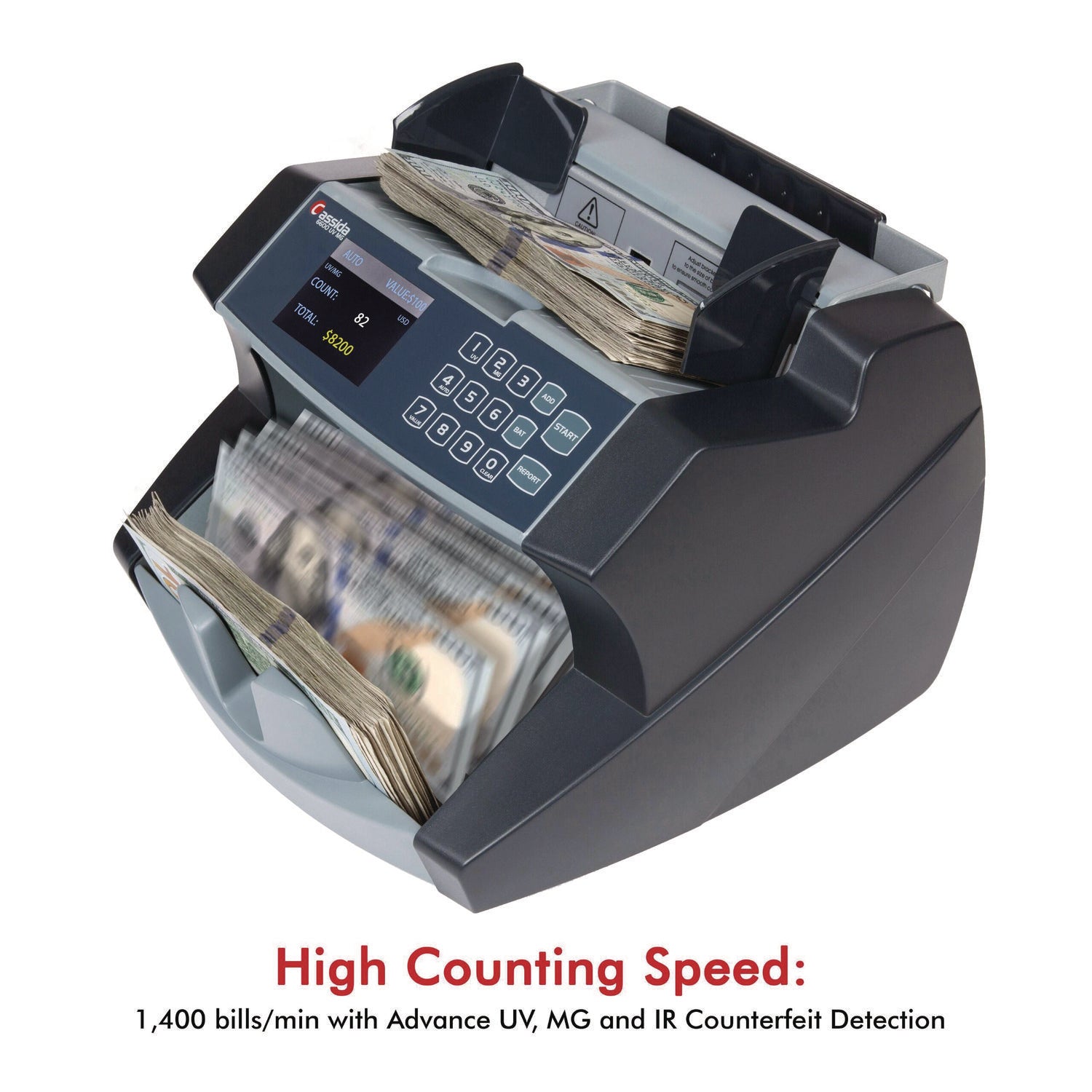 6600 UV/MG Top Loading Bill Counter, 1,400 Bills/min, 10.2 x 11 x 8.1, Gray Cassida Flipcost