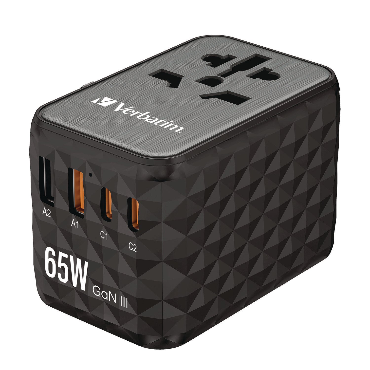 UTA-05 Gan III Universal Travel Adapter, (2) USB-A/(2) USB-C/Quick Charge 4+ Verbatim® Flipcost