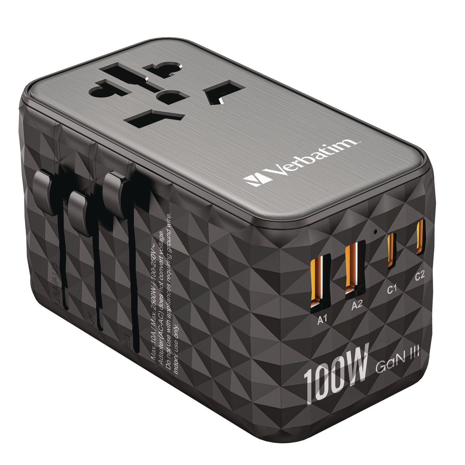 UTA-06 Gan III Universal Travel Adapter, (2) USB-A/(2) USB-C/Quick Charge 4+ Verbatim® Flipcost